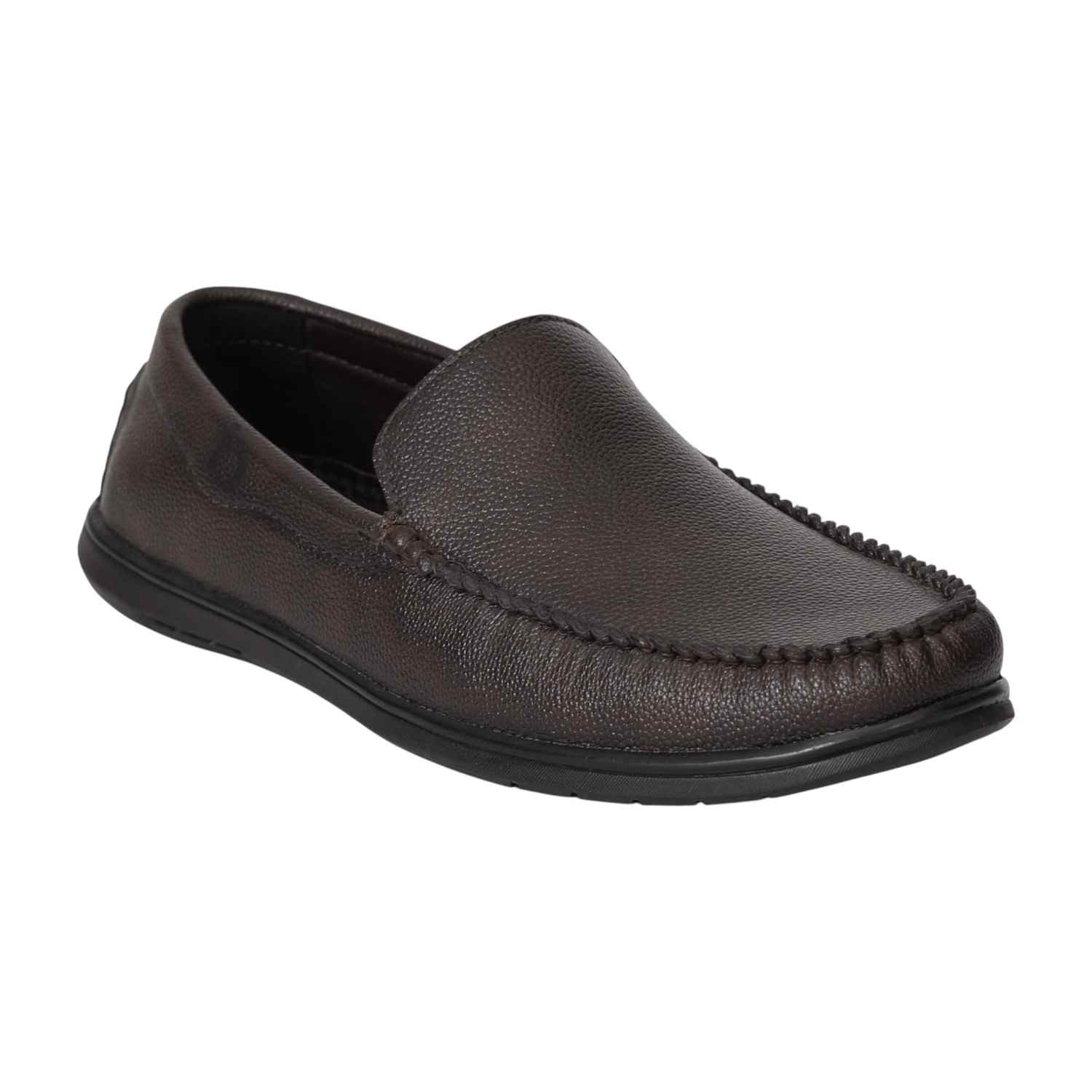 Men Brown Textured Slip-On Loafers