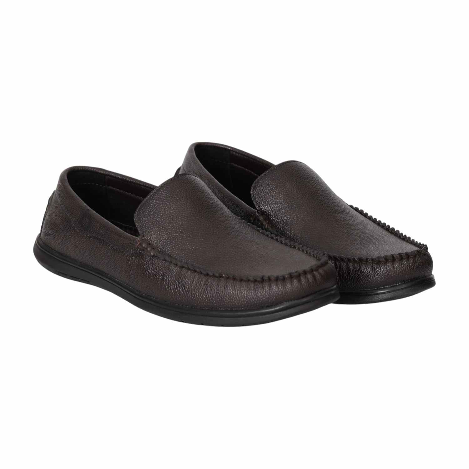 Men Brown Textured Slip-On Loafers