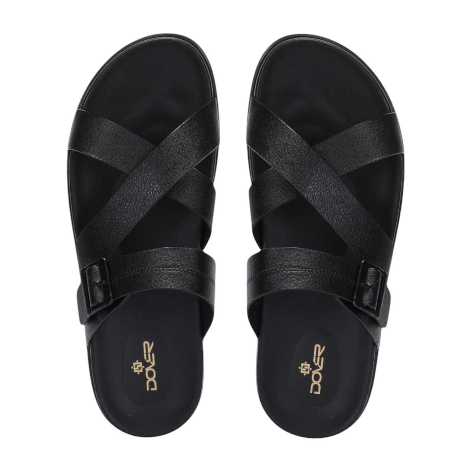Men Black Criss Cross Strap With Buckle