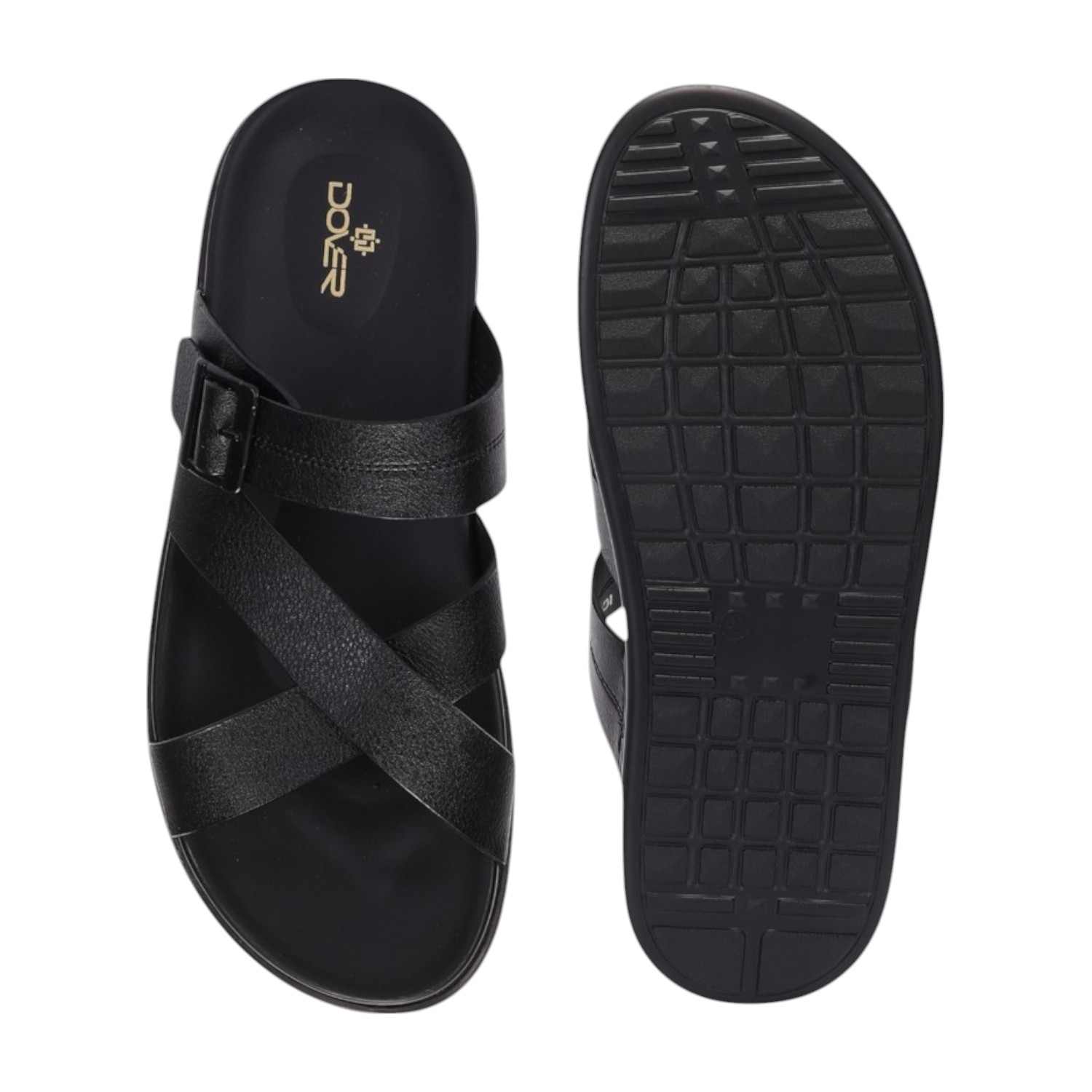Men Black Criss Cross Strap With Buckle