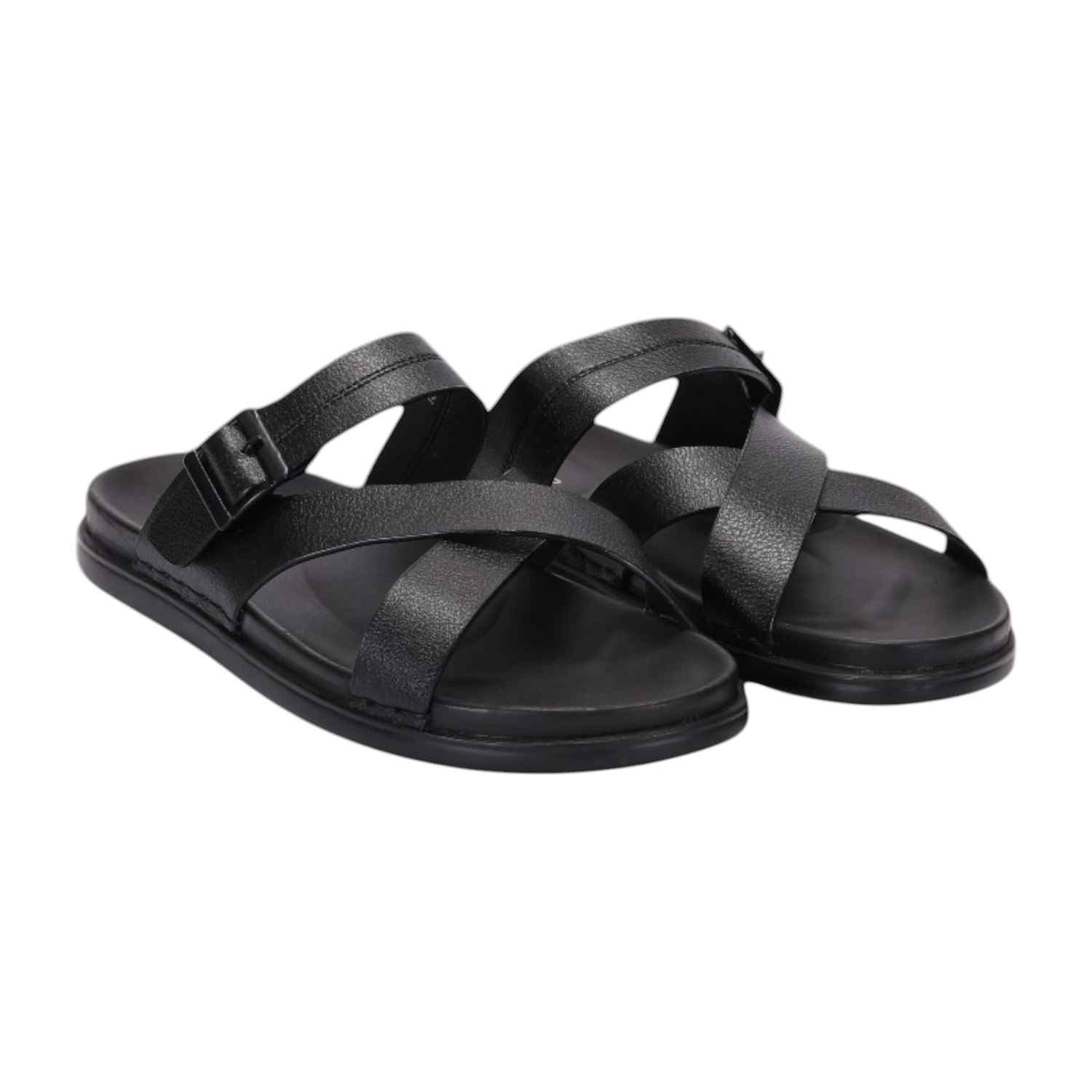 Men Black Criss Cross Strap With Buckle