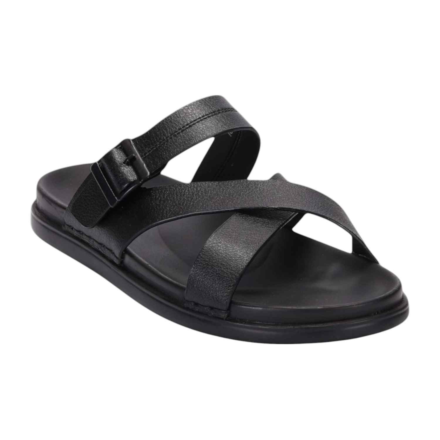 Men Black Criss Cross Strap With Buckle