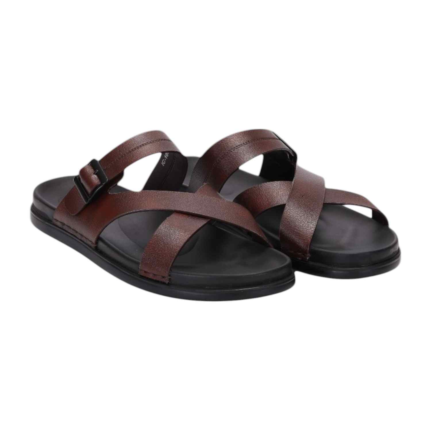 Men Brown Criss Cross Strap With Buckle
