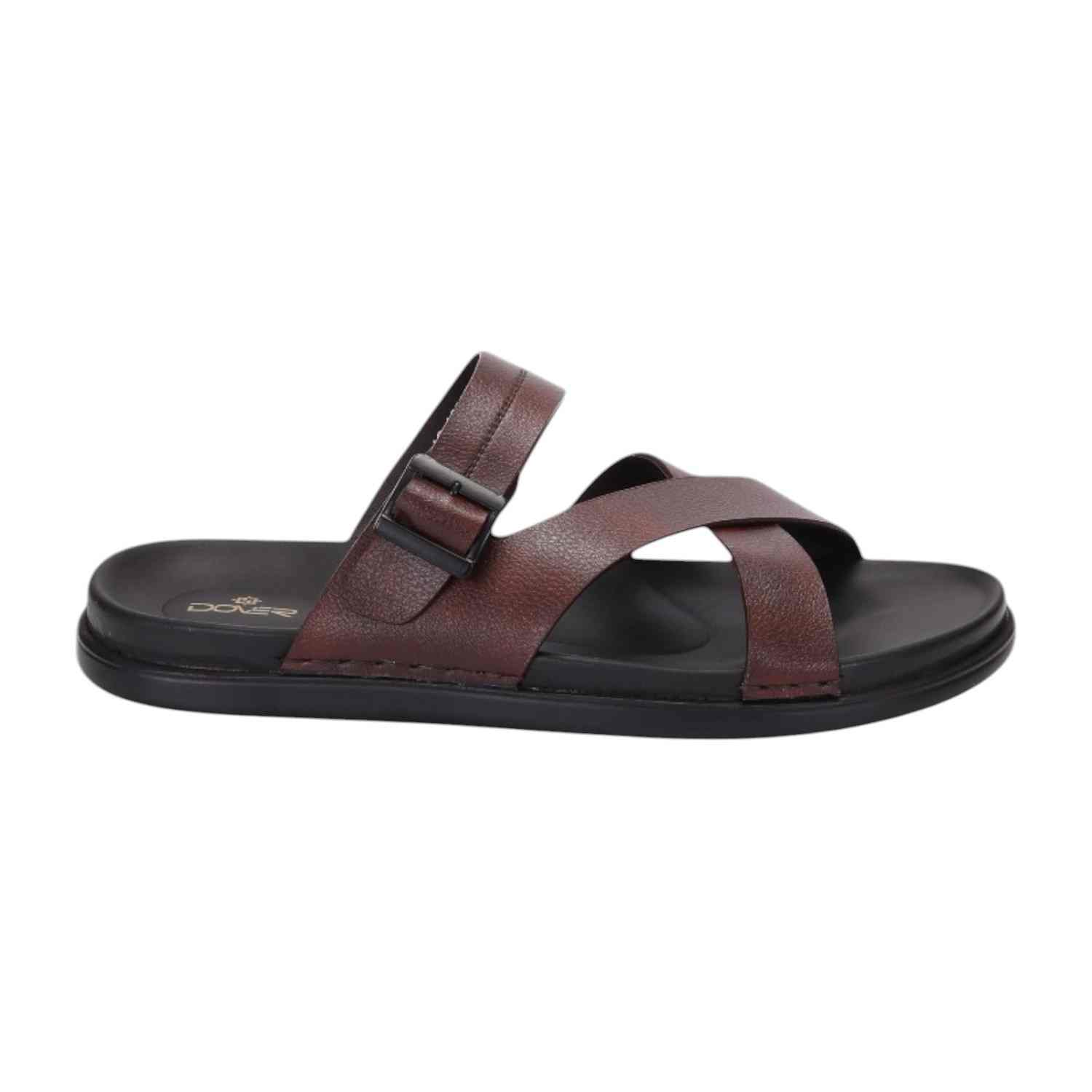 Men Brown Criss Cross Strap With Buckle