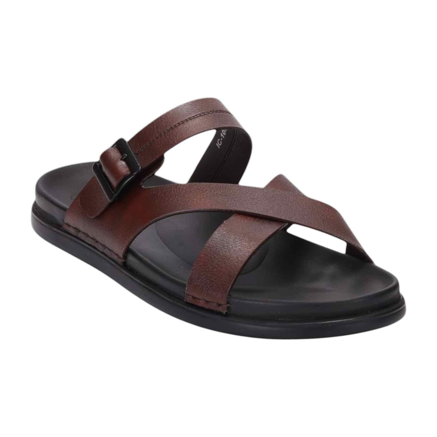 Men Brown Criss Cross Strap With Buckle