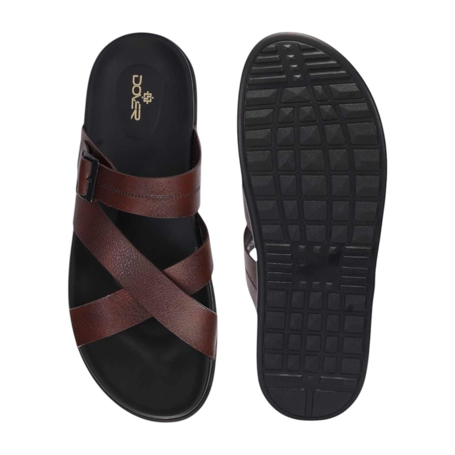 Men Brown Criss Cross Strap With Buckle