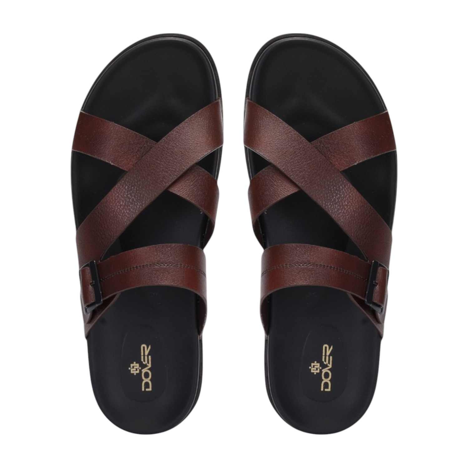 Men Brown Criss Cross Strap With Buckle