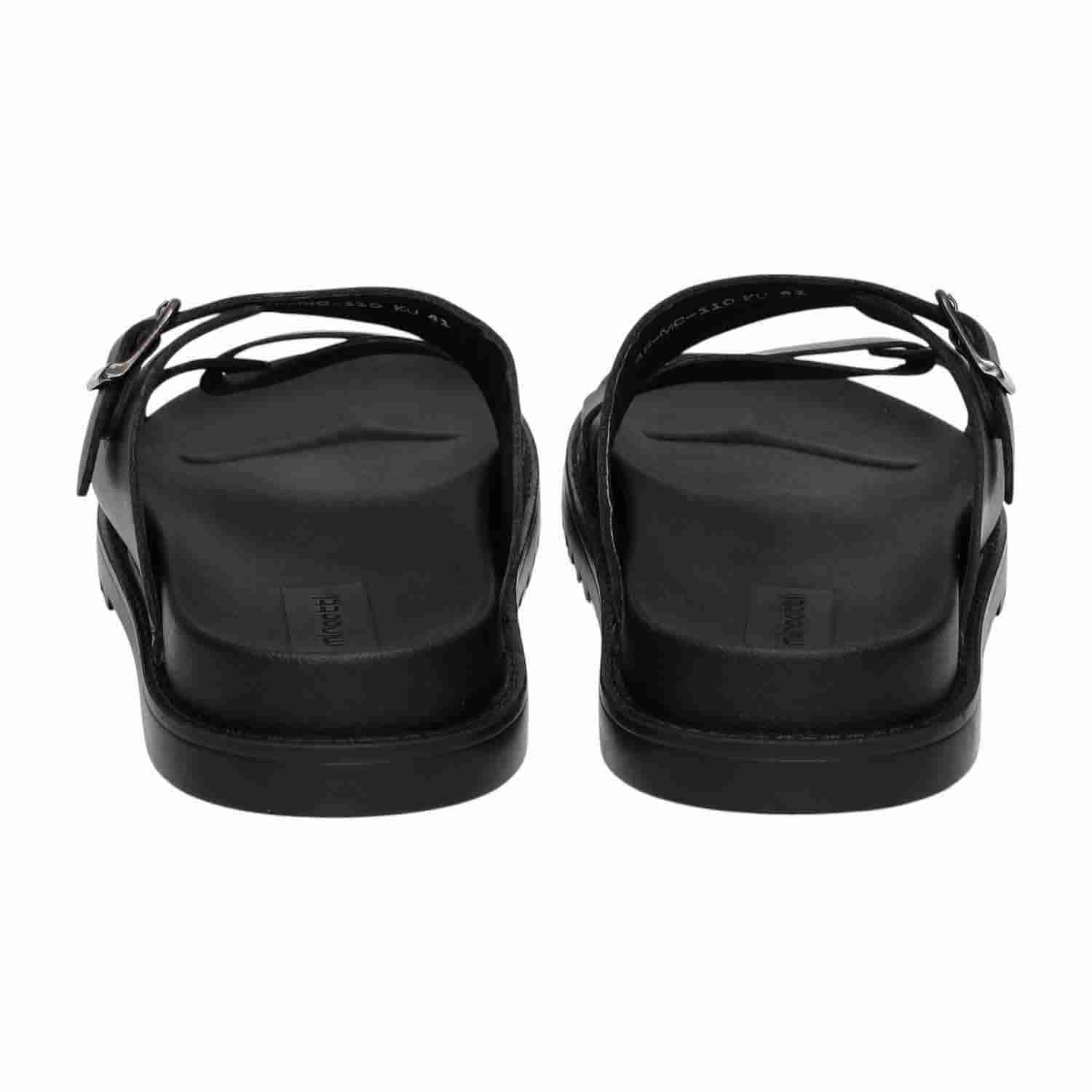 Men Black Cross-Strap Buckle Comfort Slides