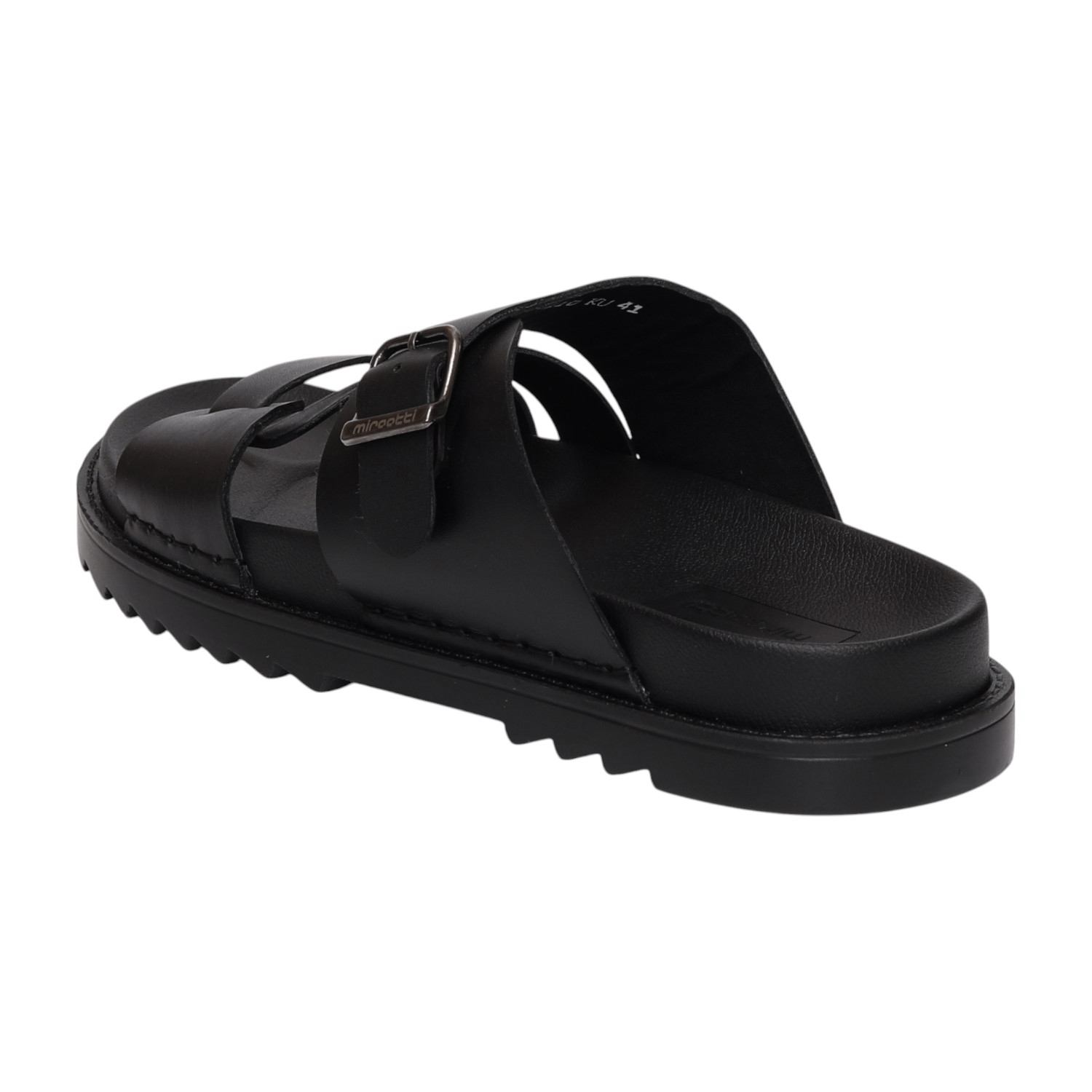 Men Black Cross-Strap Buckle Comfort Slides