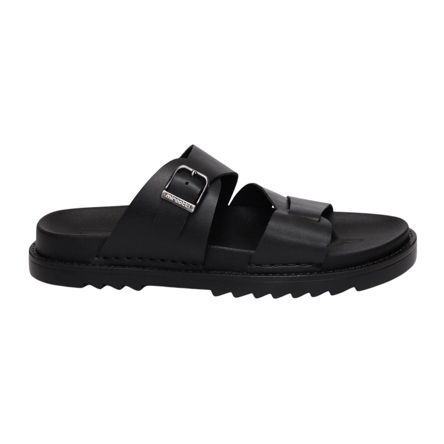 Men Black Cross-Strap Buckle Comfort Slides