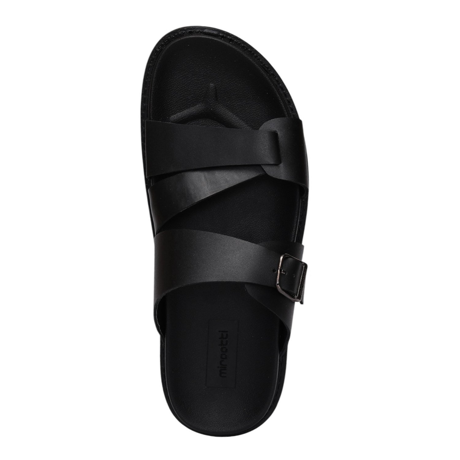 Men Black Cross-Strap Buckle Comfort Slides
