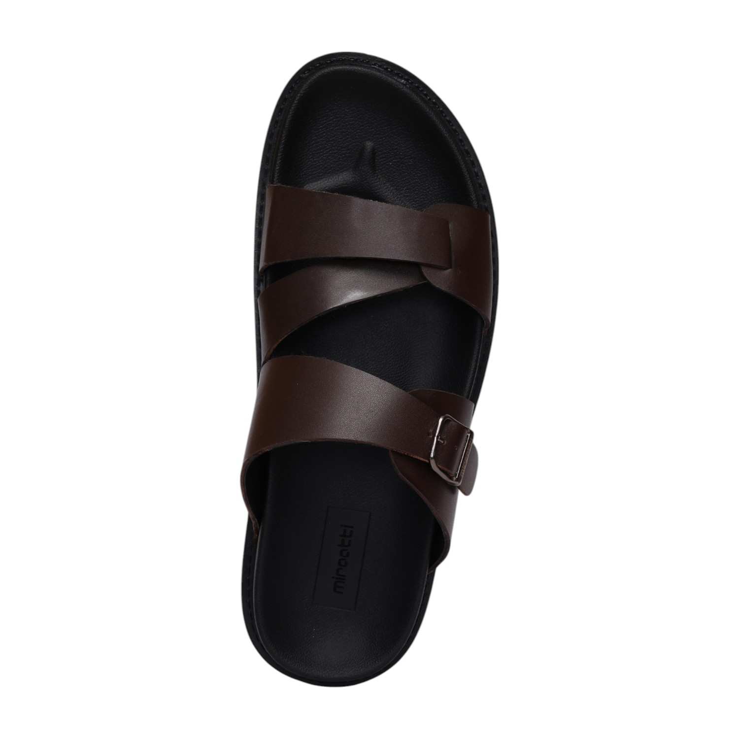 Men Brown Cross-Strap Buckle Comfort Slides