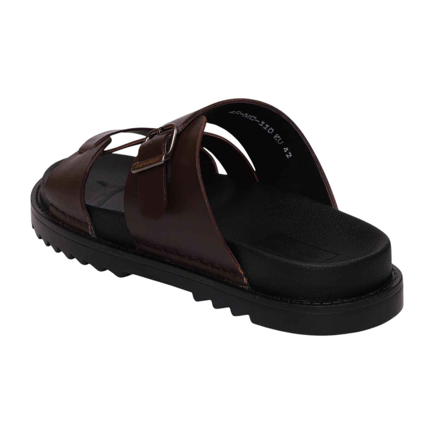 Men Brown Cross-Strap Buckle Comfort Slides