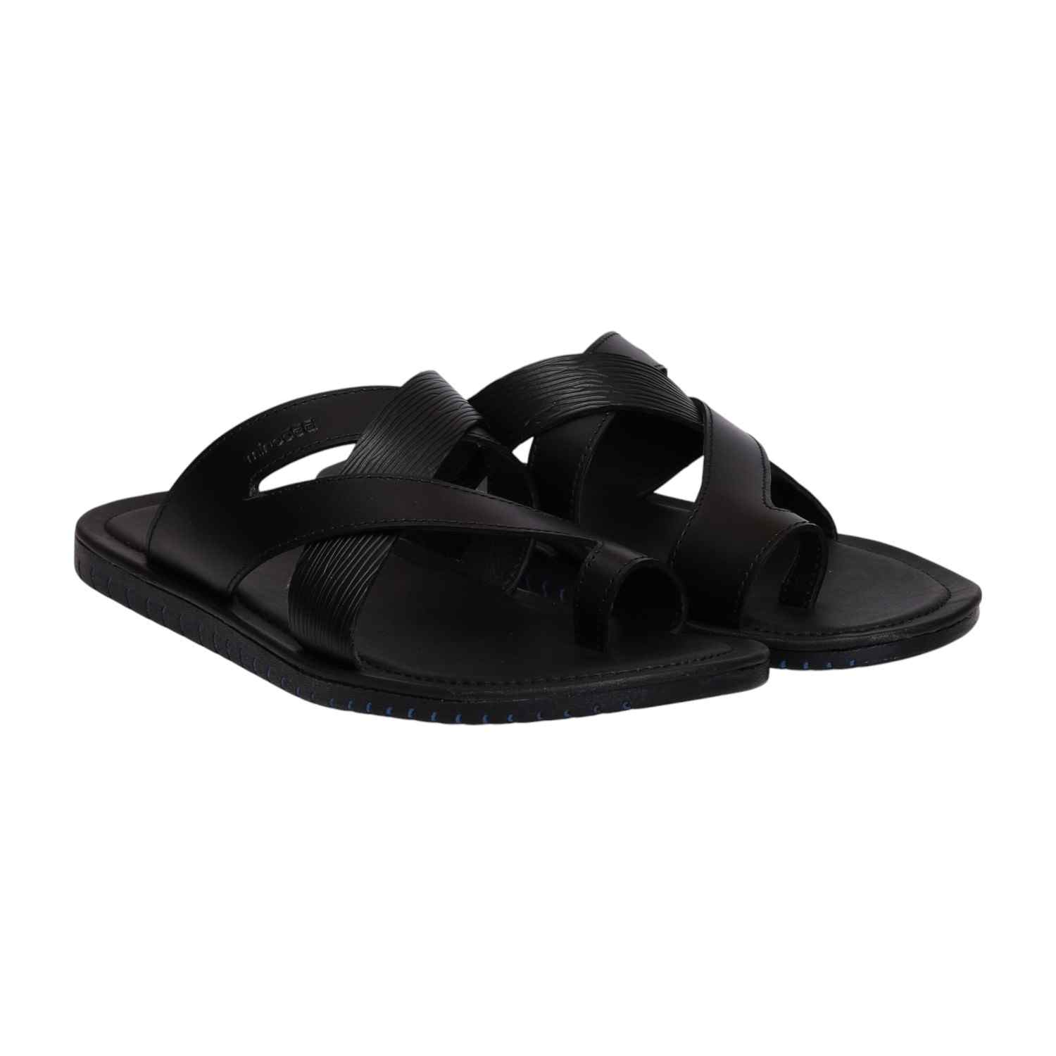 Men Black Toe-Ring Cross-Strap Sandals