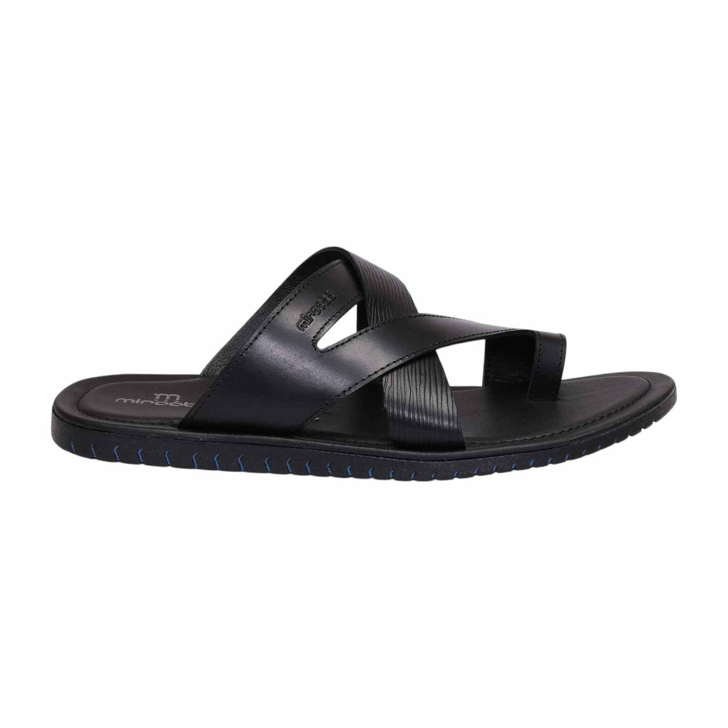 Men Black Toe-Ring Cross-Strap Sandals