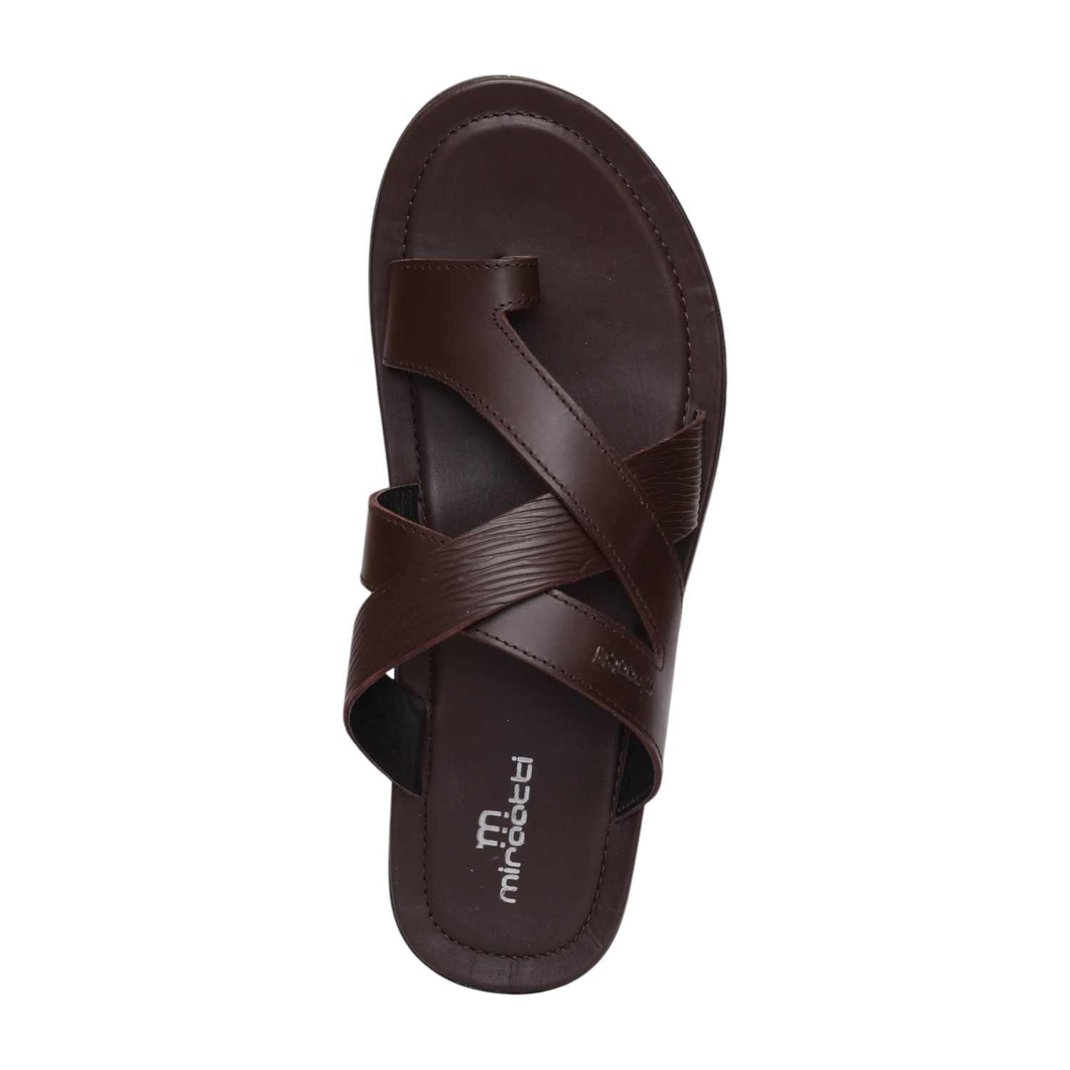 Men Brown Toe-Ring Cross-Strap Sandals