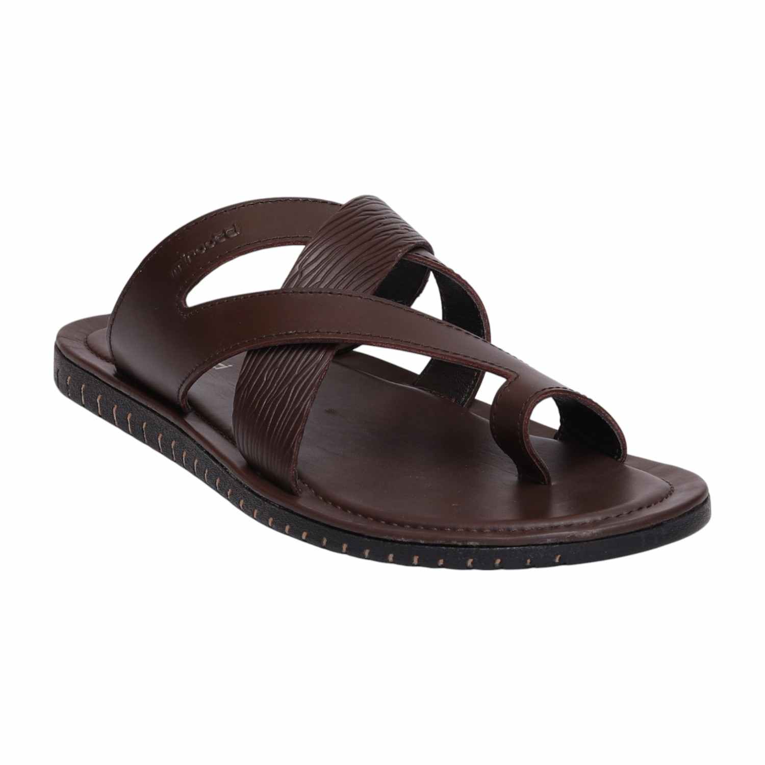 Men Brown Toe-Ring Cross-Strap Sandals