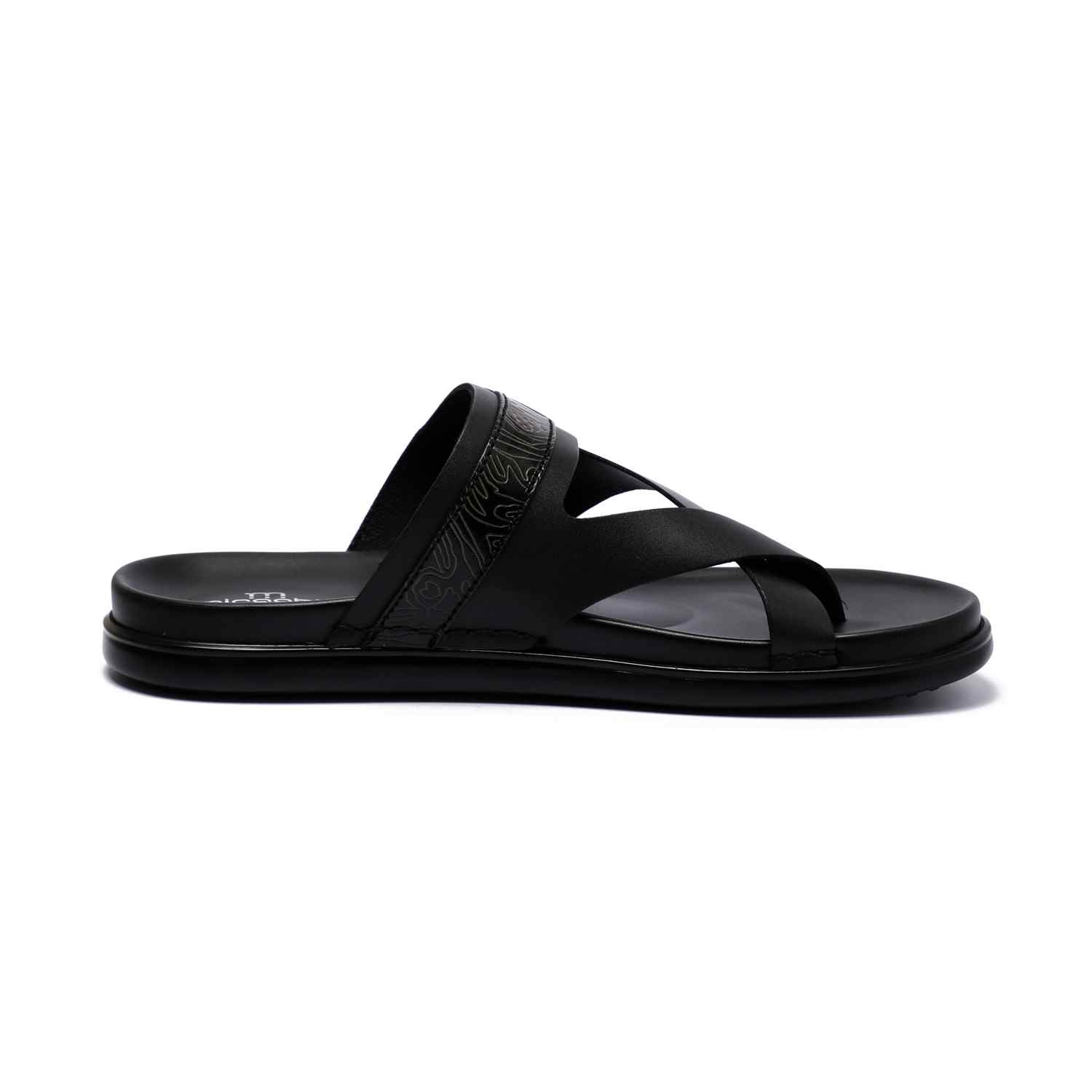 Men Black Cross Strap Chappal With Adjustble Buckle