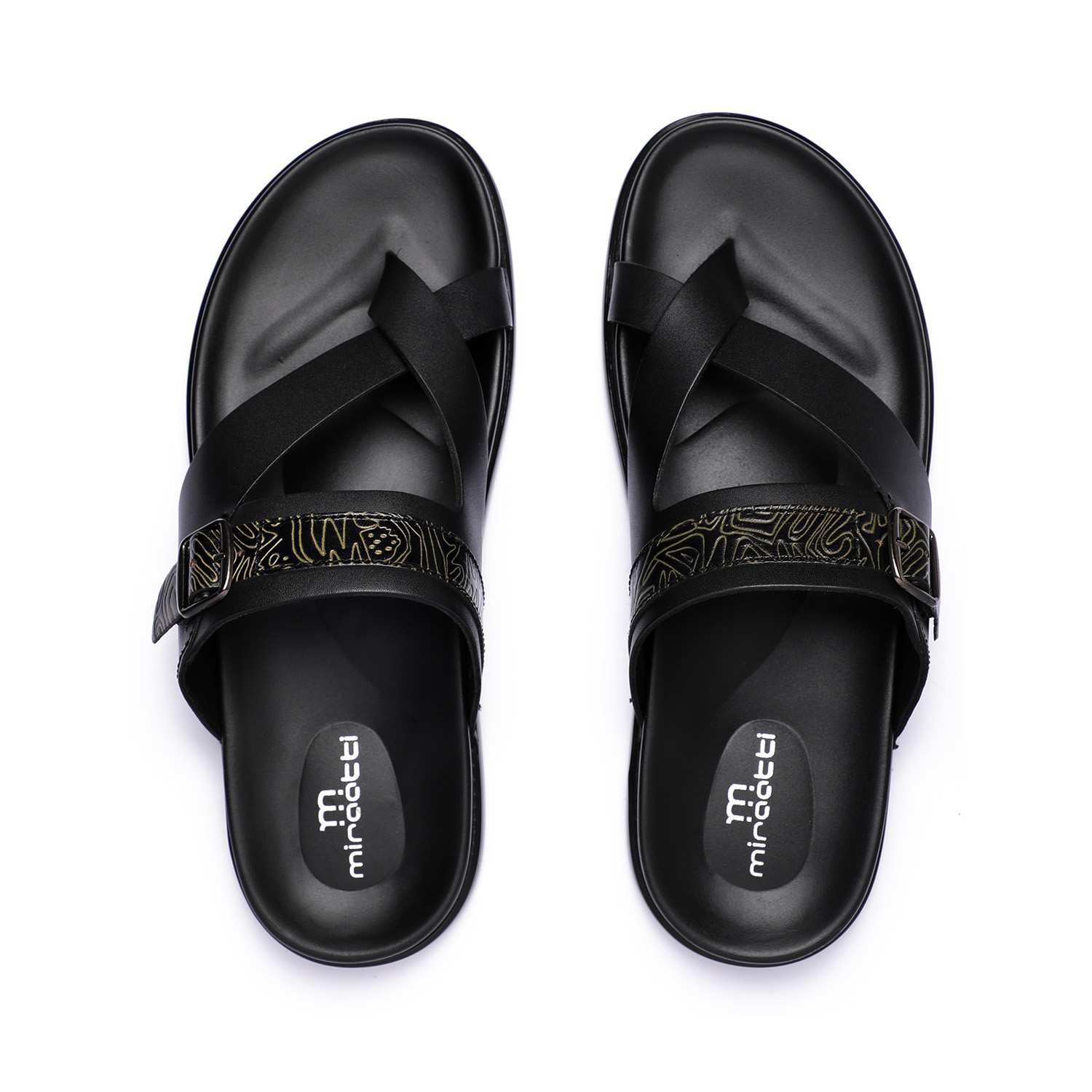 Men Black Cross Strap Chappal With Adjustble Buckle