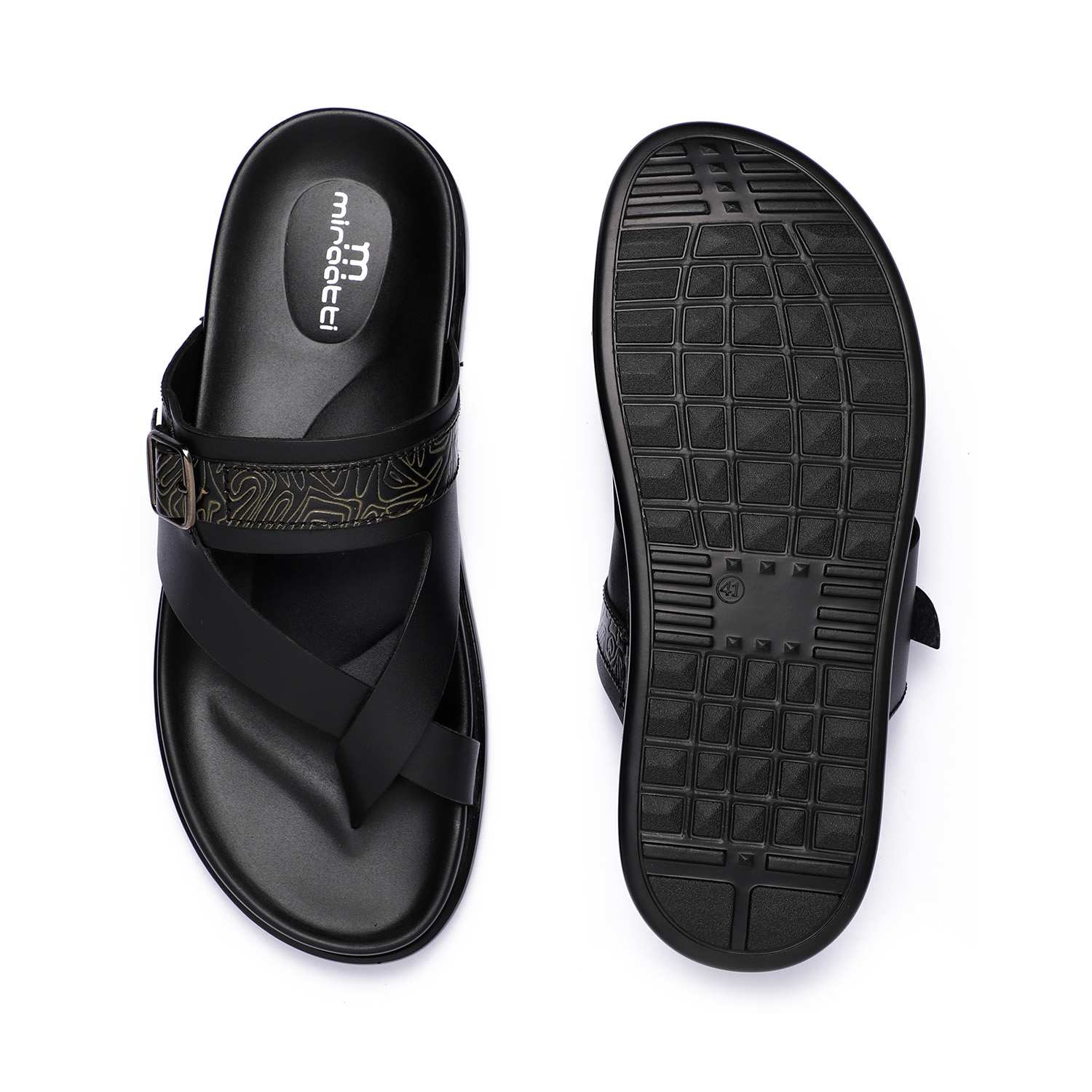 Men Black Cross Strap Chappal With Adjustble Buckle