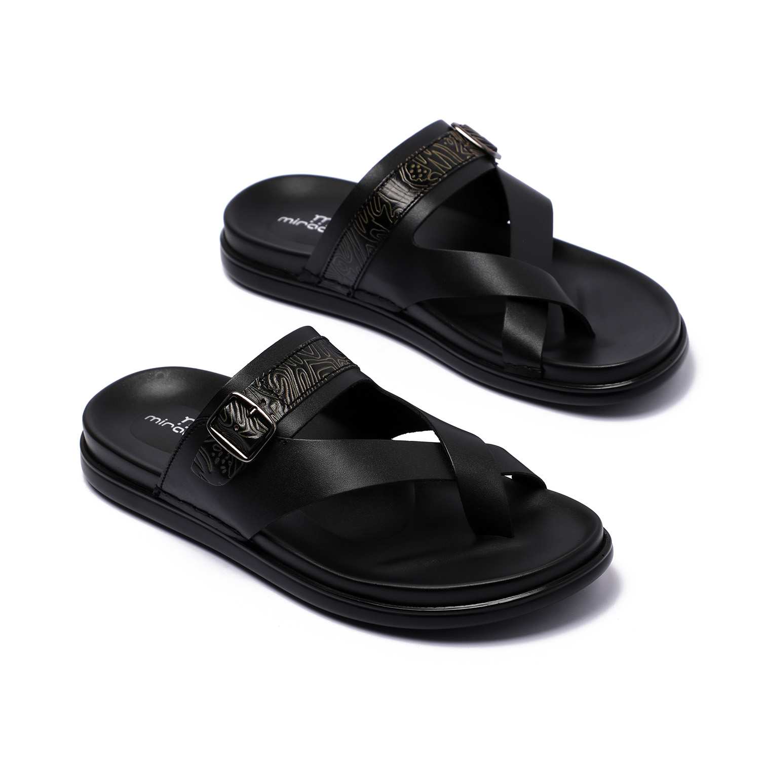 Men Black Cross Strap Chappal With Adjustble Buckle