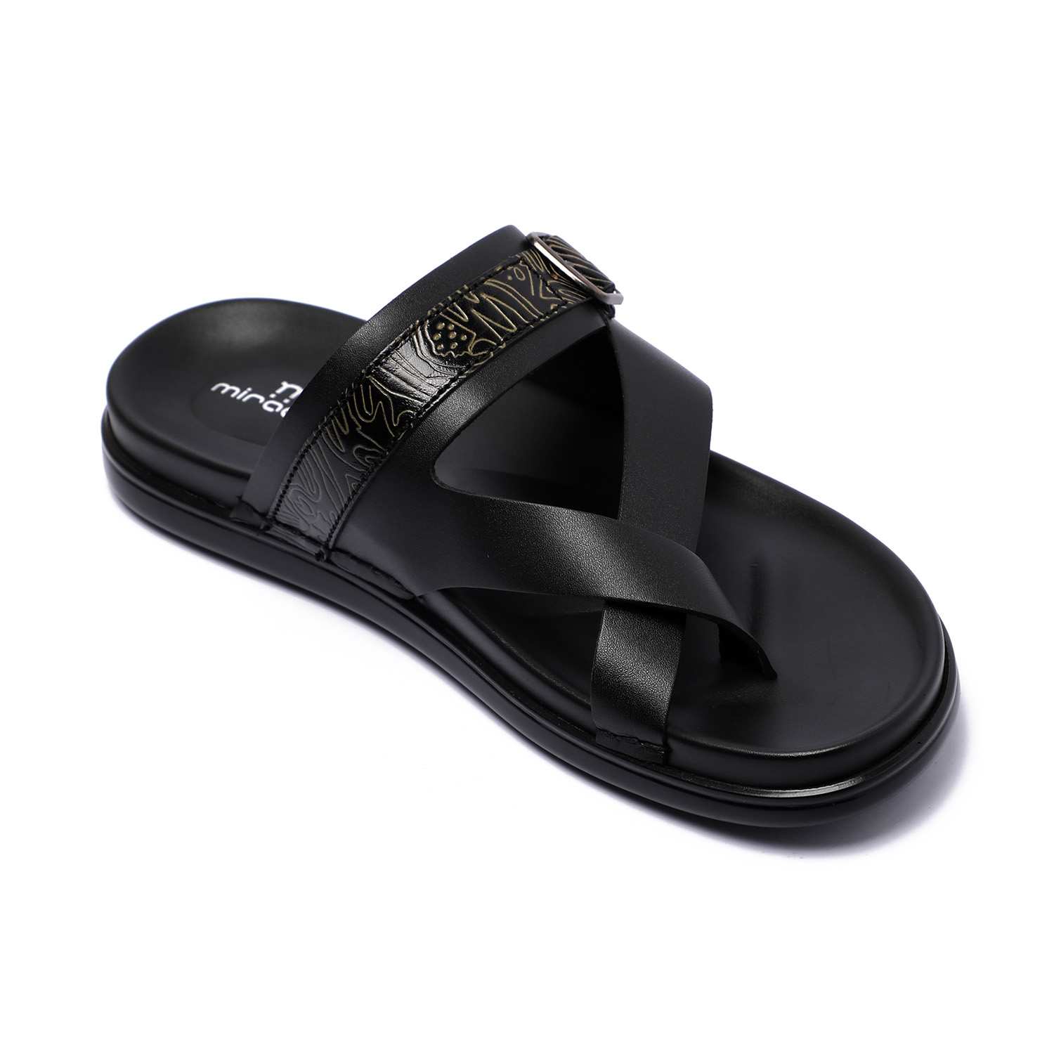 Men Black Cross Strap Chappal With Adjustble Buckle
