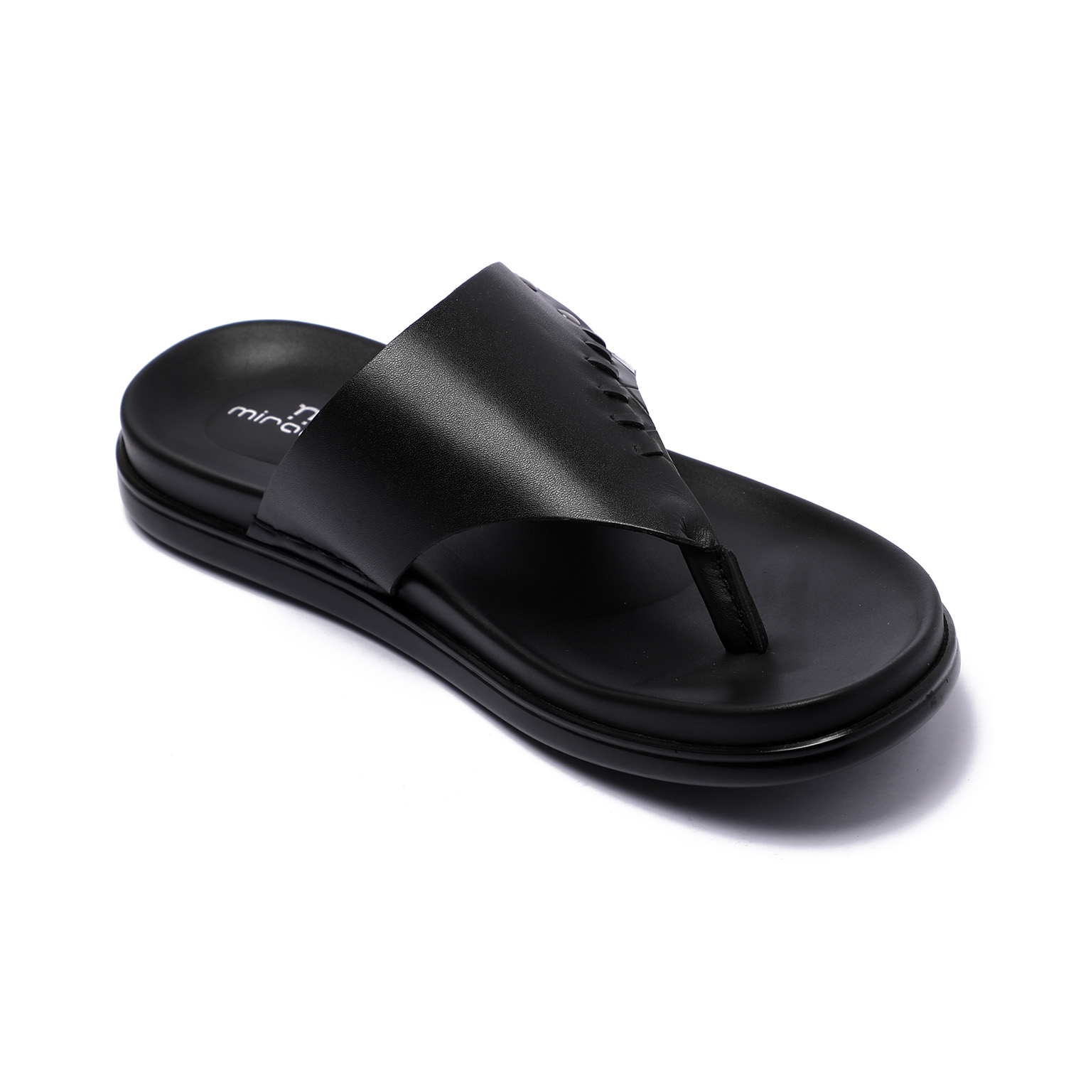 Men Black Leather Slip-On Chappal