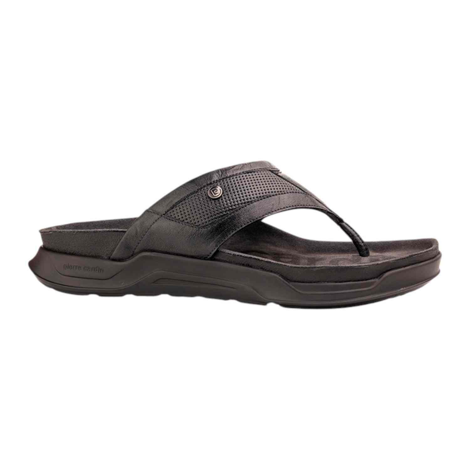 Pierre Cardin | Men's leather Thong Black|1