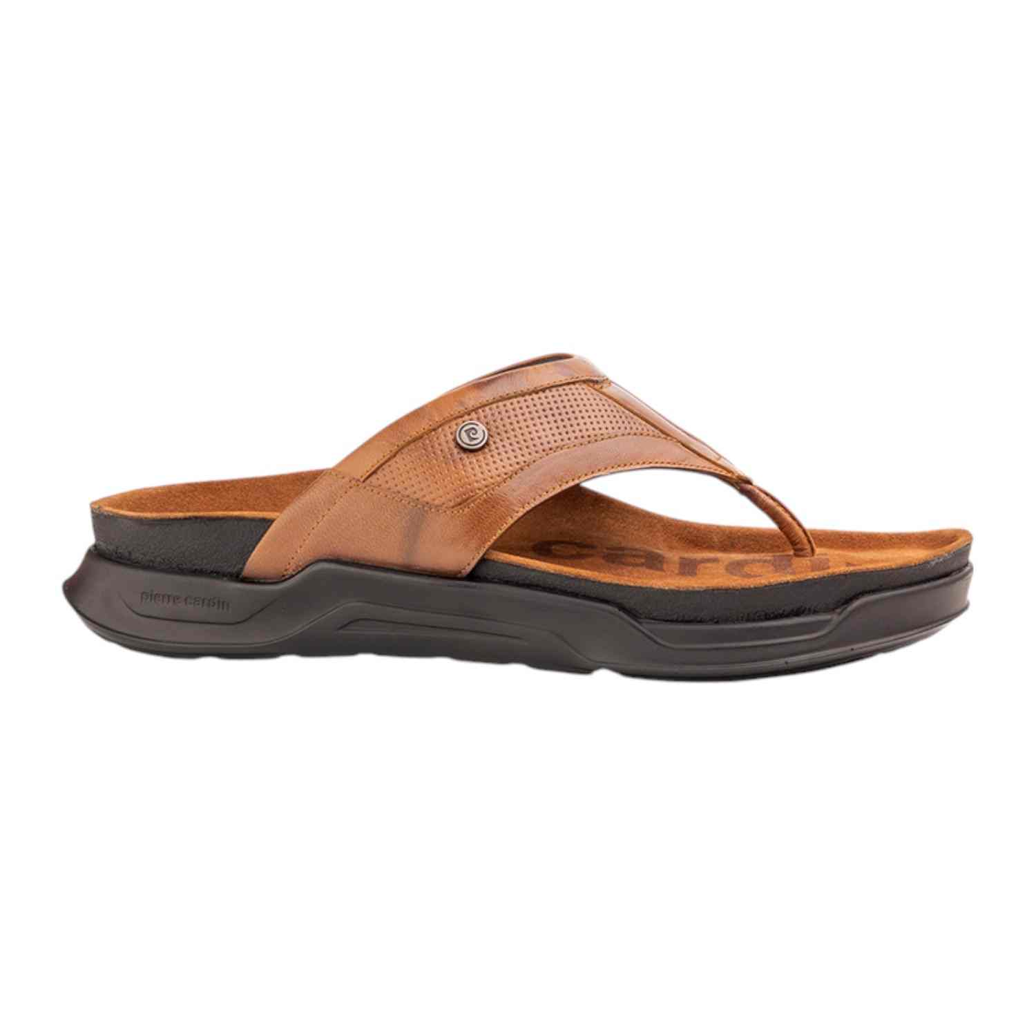 Pierre Cardin | Men's leather Thong Cognac|1