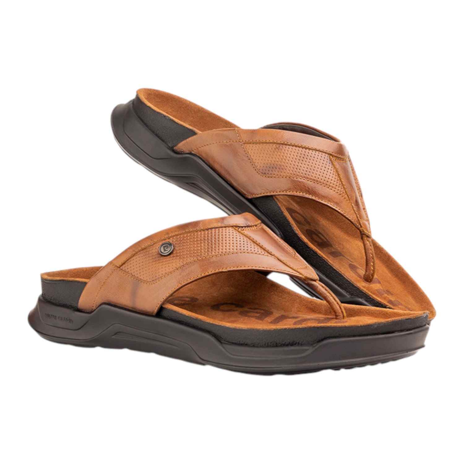 Pierre Cardin | Men's leather Thong Cognac|0