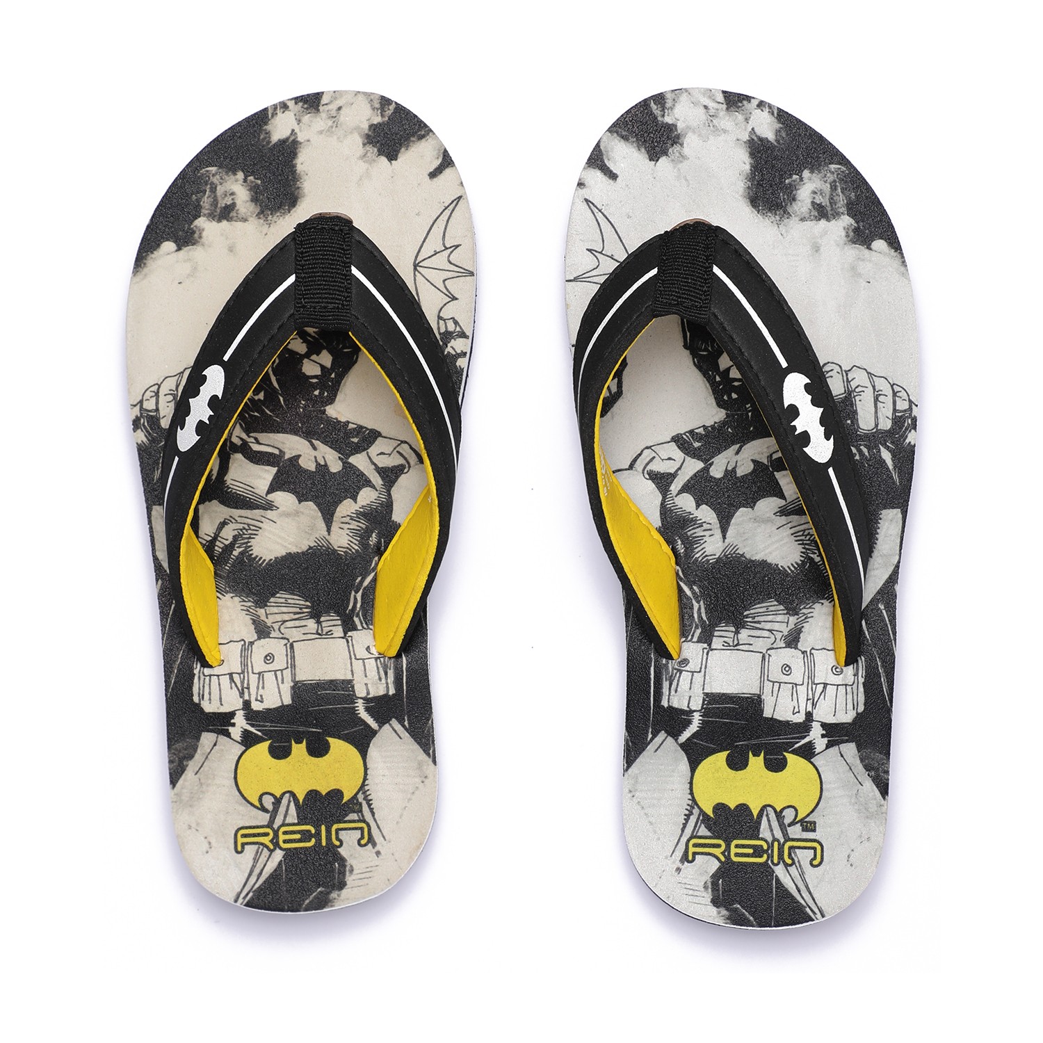 Batman-Themed Flip-Flops – Black & Yellow For Boys (7-11Years)