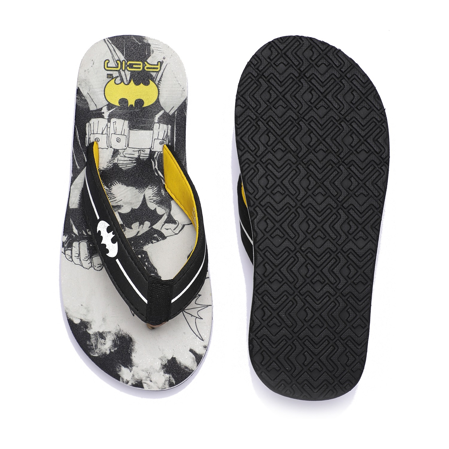 Batman-Themed Flip-Flops – Black & Yellow For Boys (7-11Years)