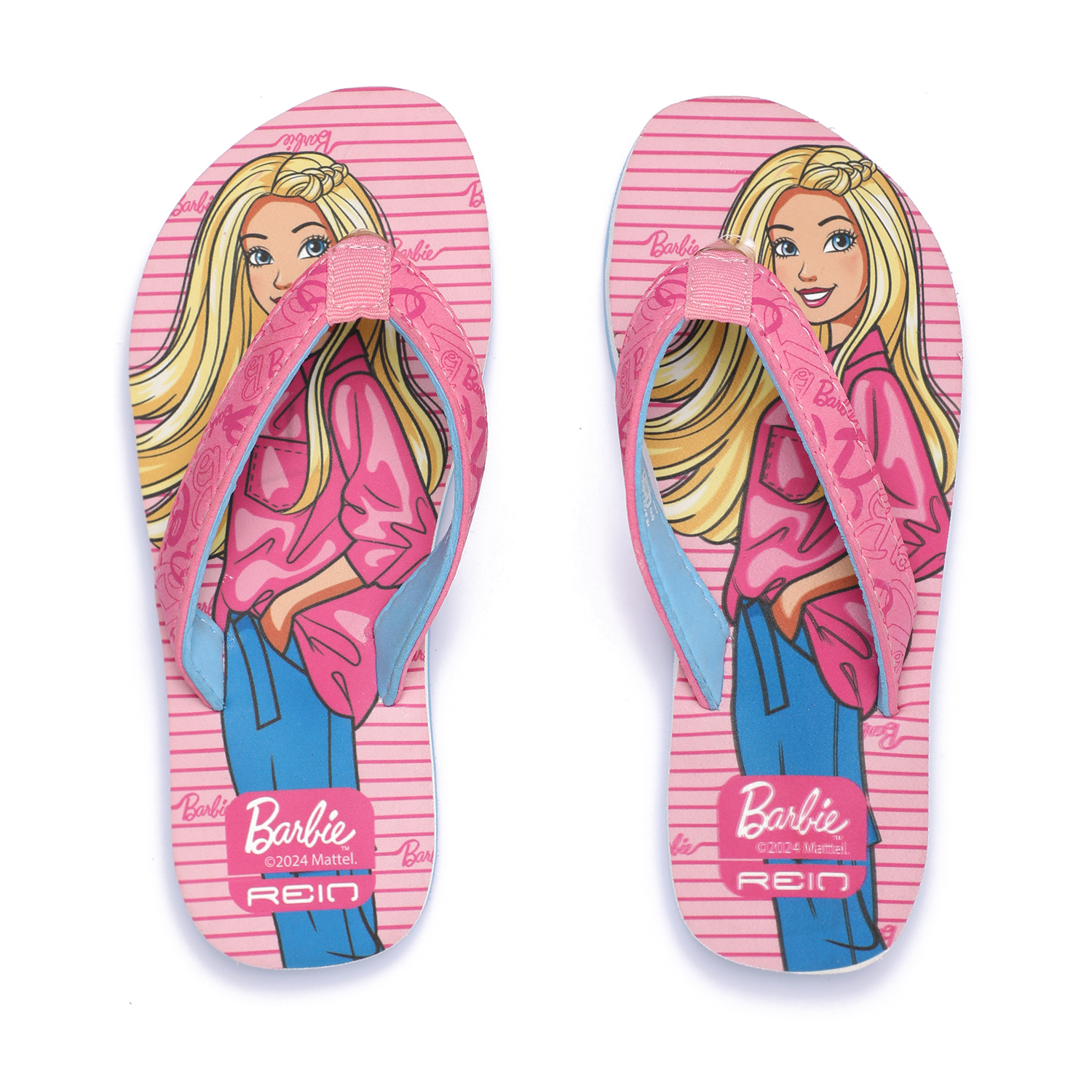 Girls Barbie Flip-Flops with Pink Strap and Blue Sole