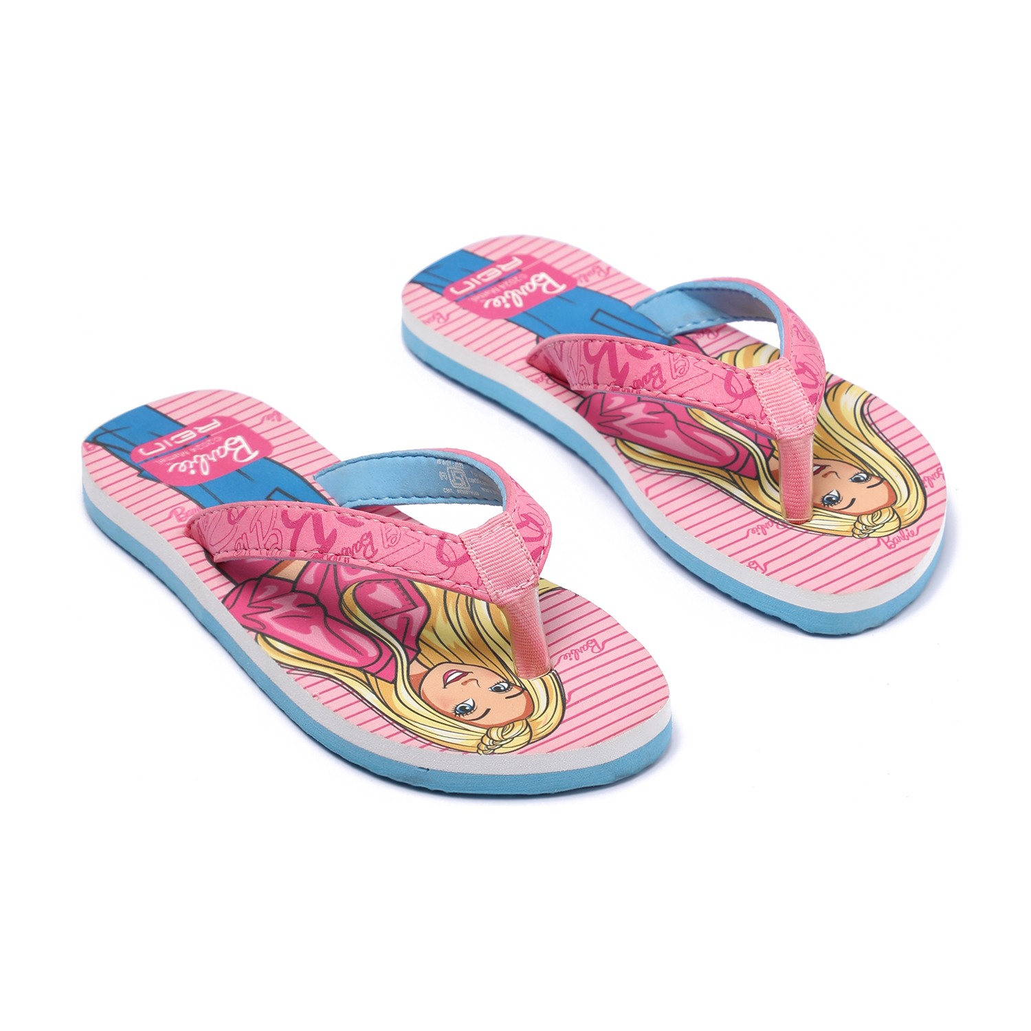 Girls Barbie Flip-Flops with Pink Strap and Blue Sole