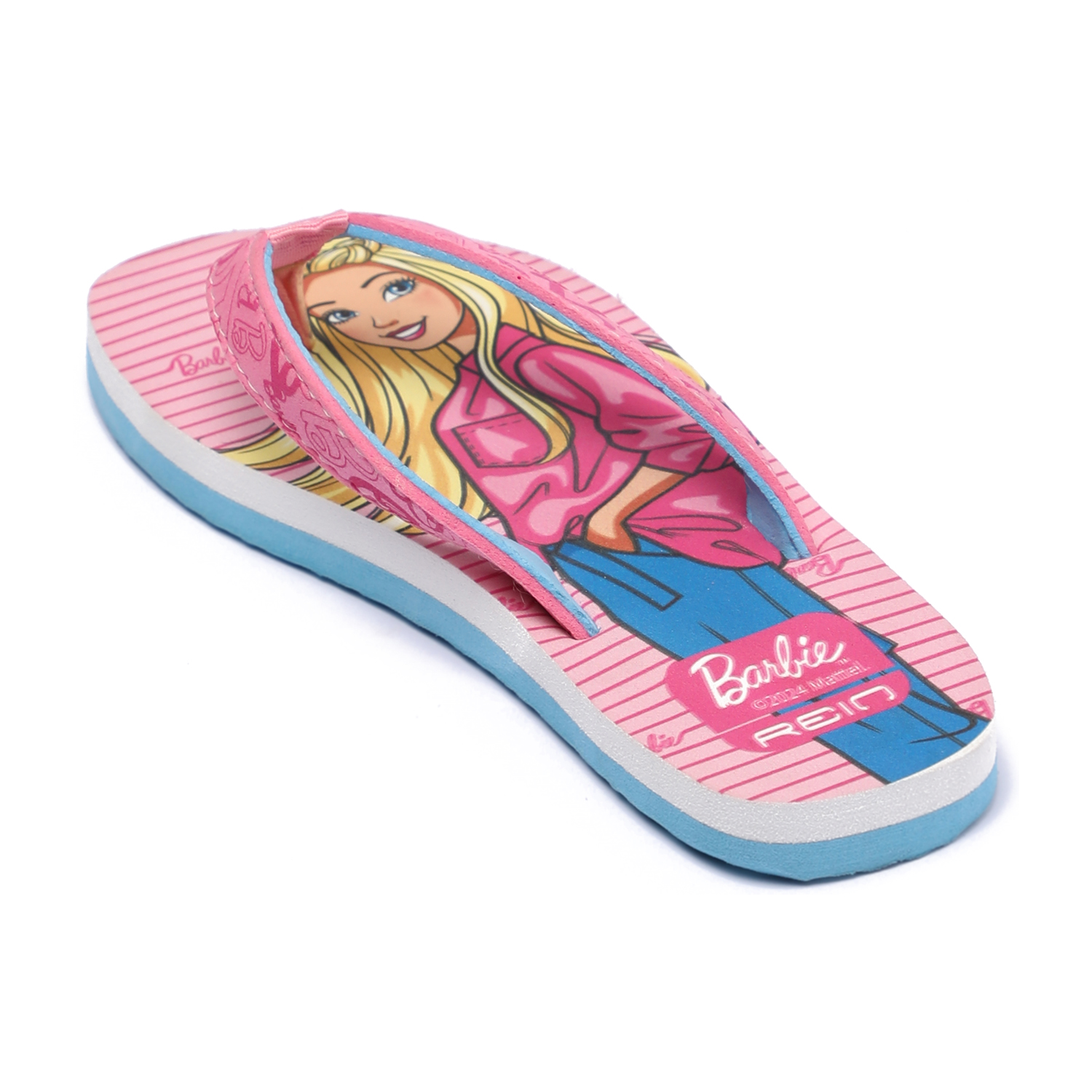 Girls Barbie Flip-Flops with Pink Strap and Blue Sole