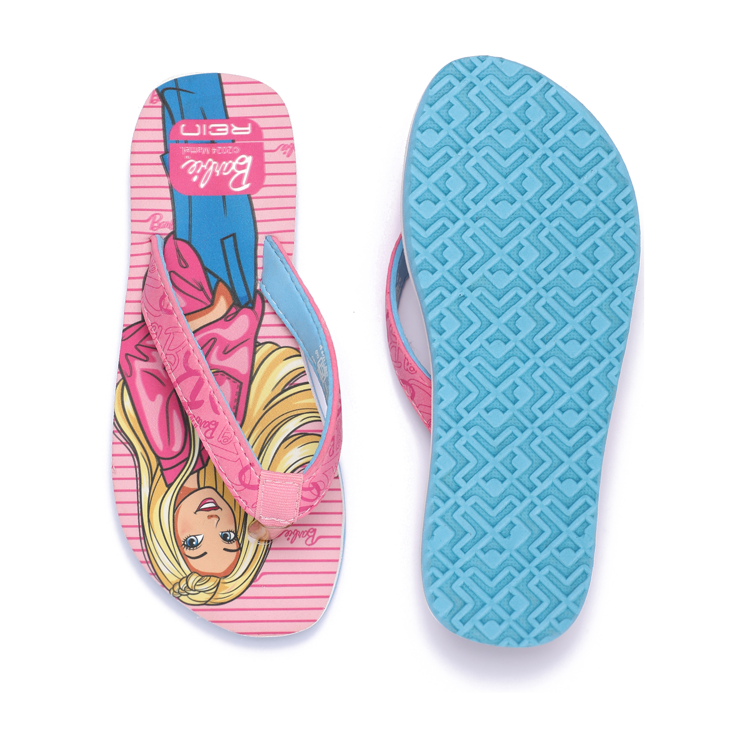 Girls Barbie Flip-Flops with Pink Strap and Blue Sole