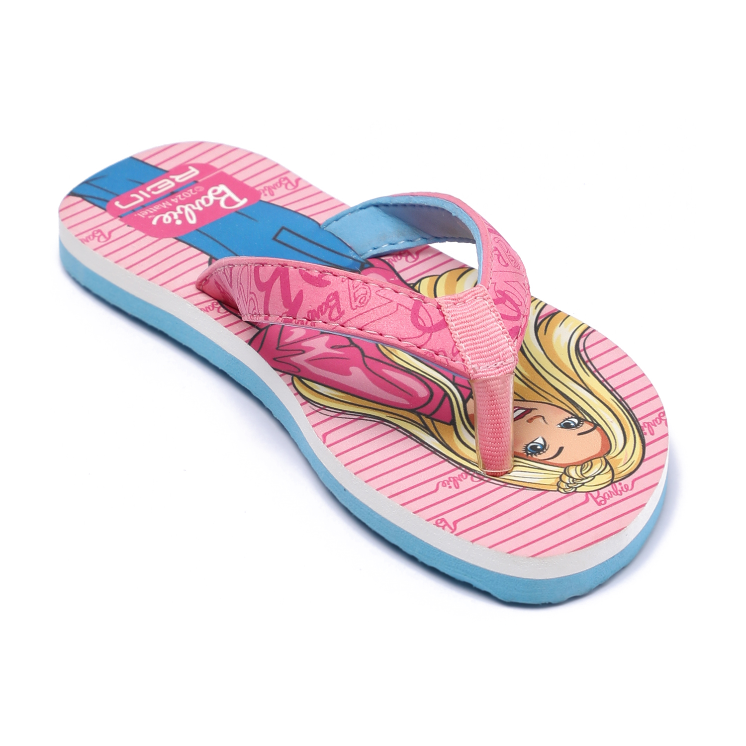 Girls Barbie Flip-Flops with Pink Strap and Blue Sole