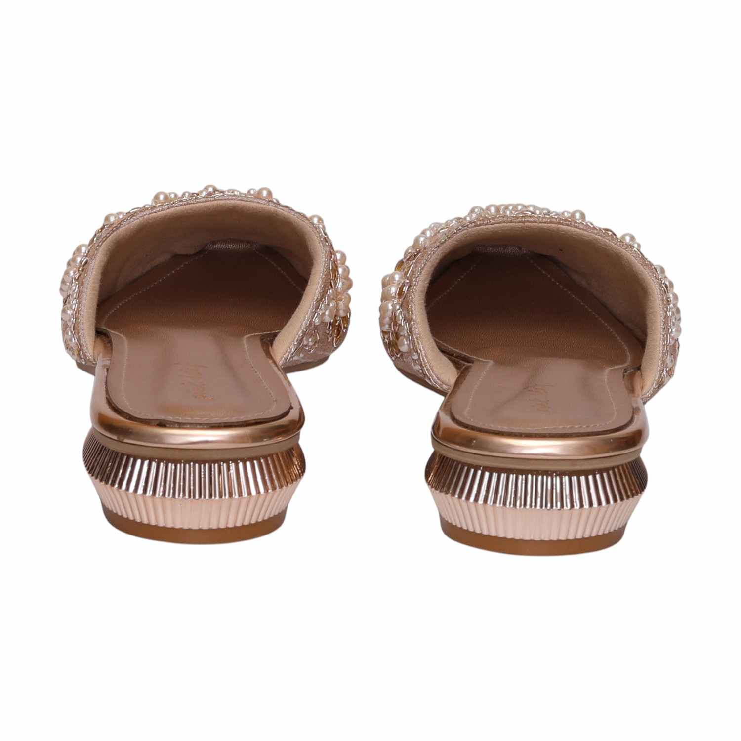 Women Rosegold Embellished Slip-On Mules
