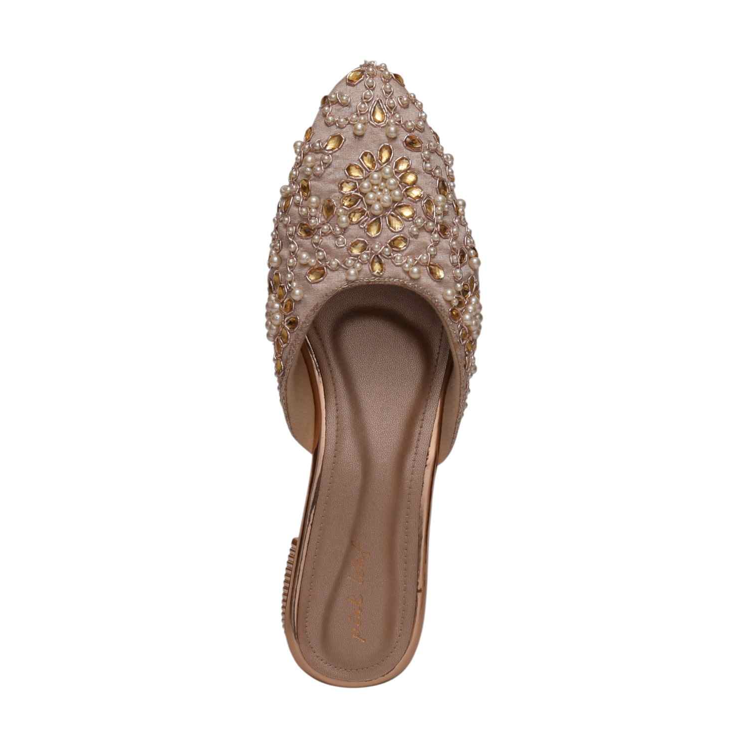 Women Rosegold Embellished Slip-On Mules