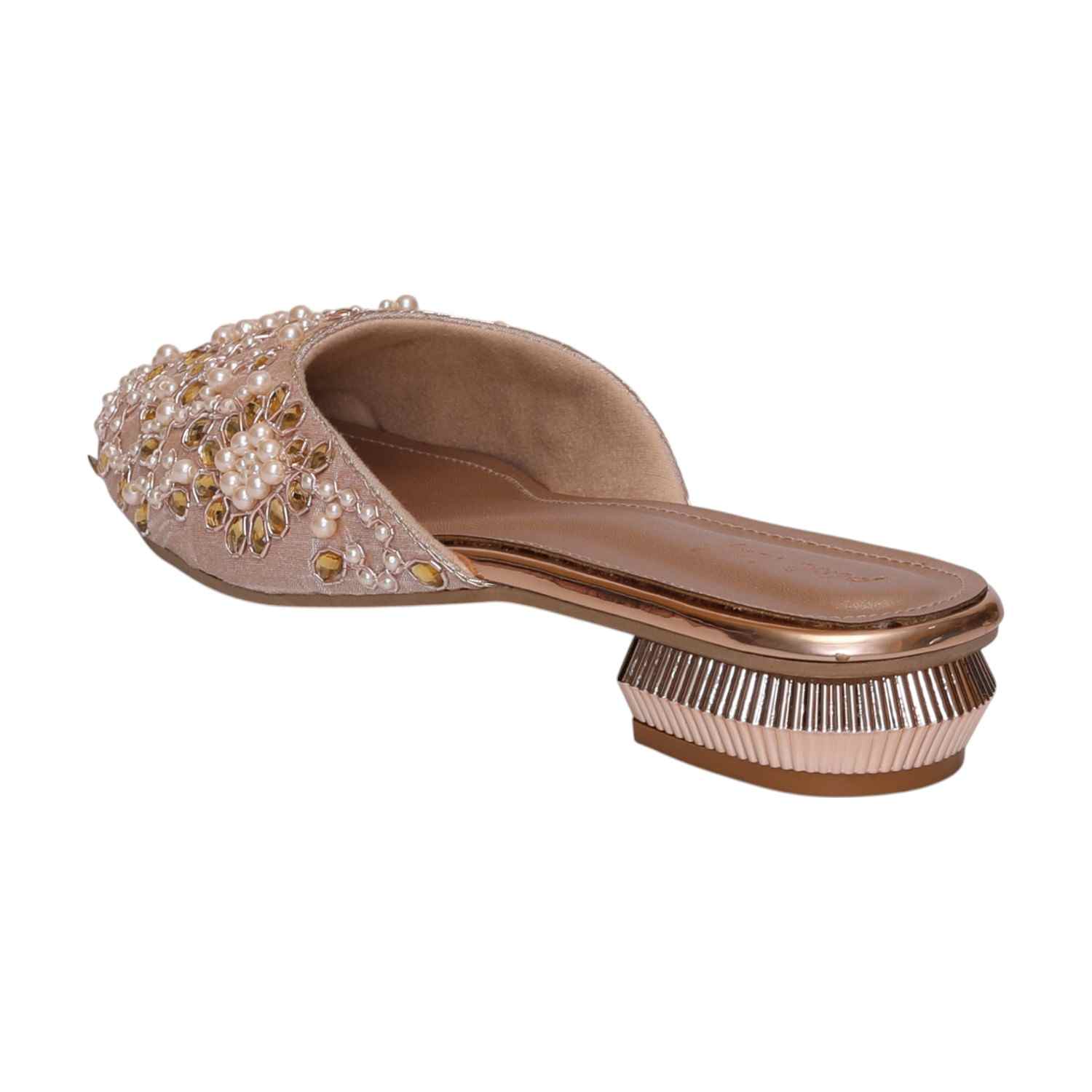 Women Rosegold Embellished Slip-On Mules