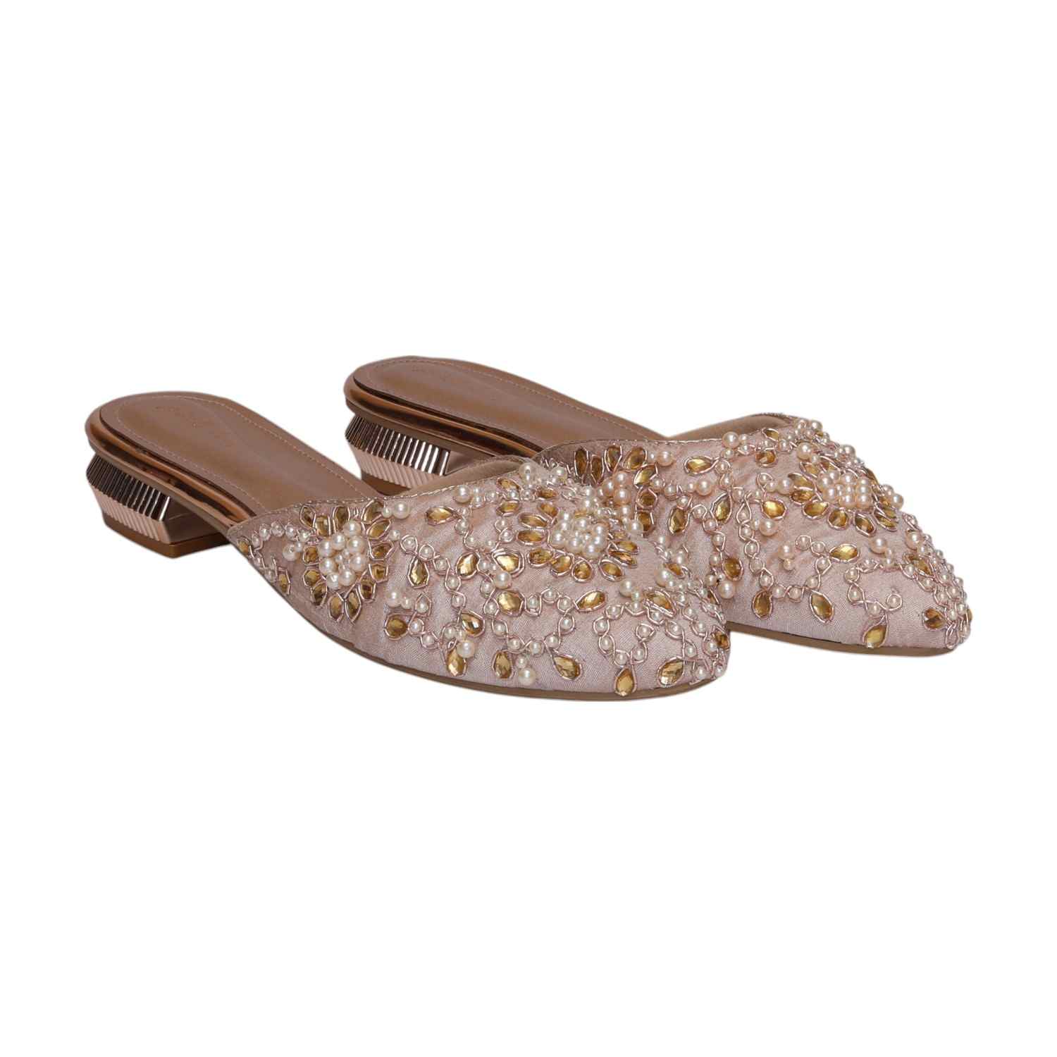 Women Rosegold Embellished Slip-On Mules