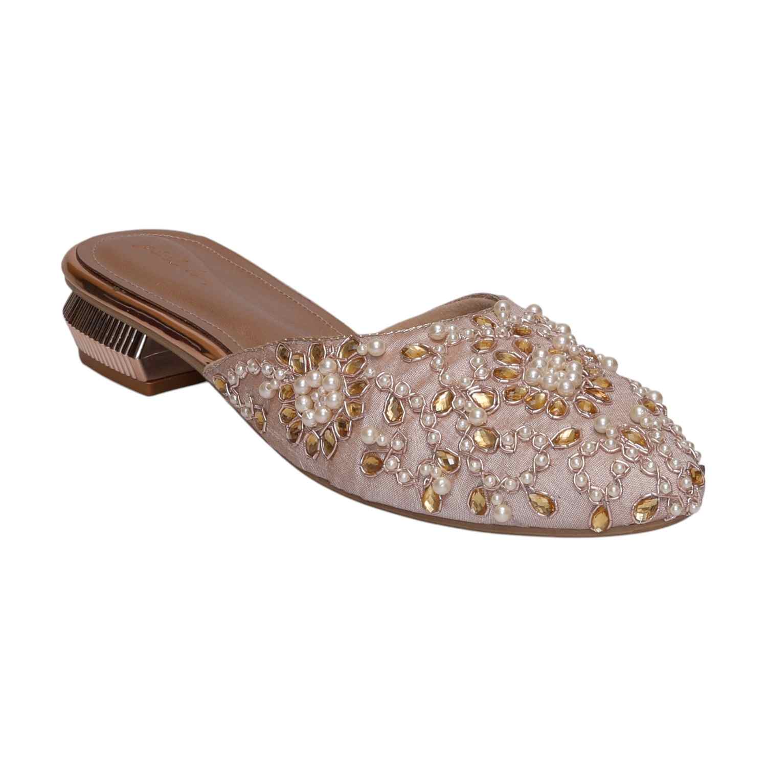 Women Rosegold Embellished Slip-On Mules