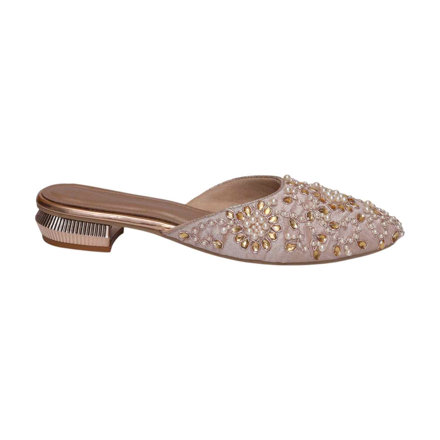 Women Rosegold Embellished Slip-On Mules