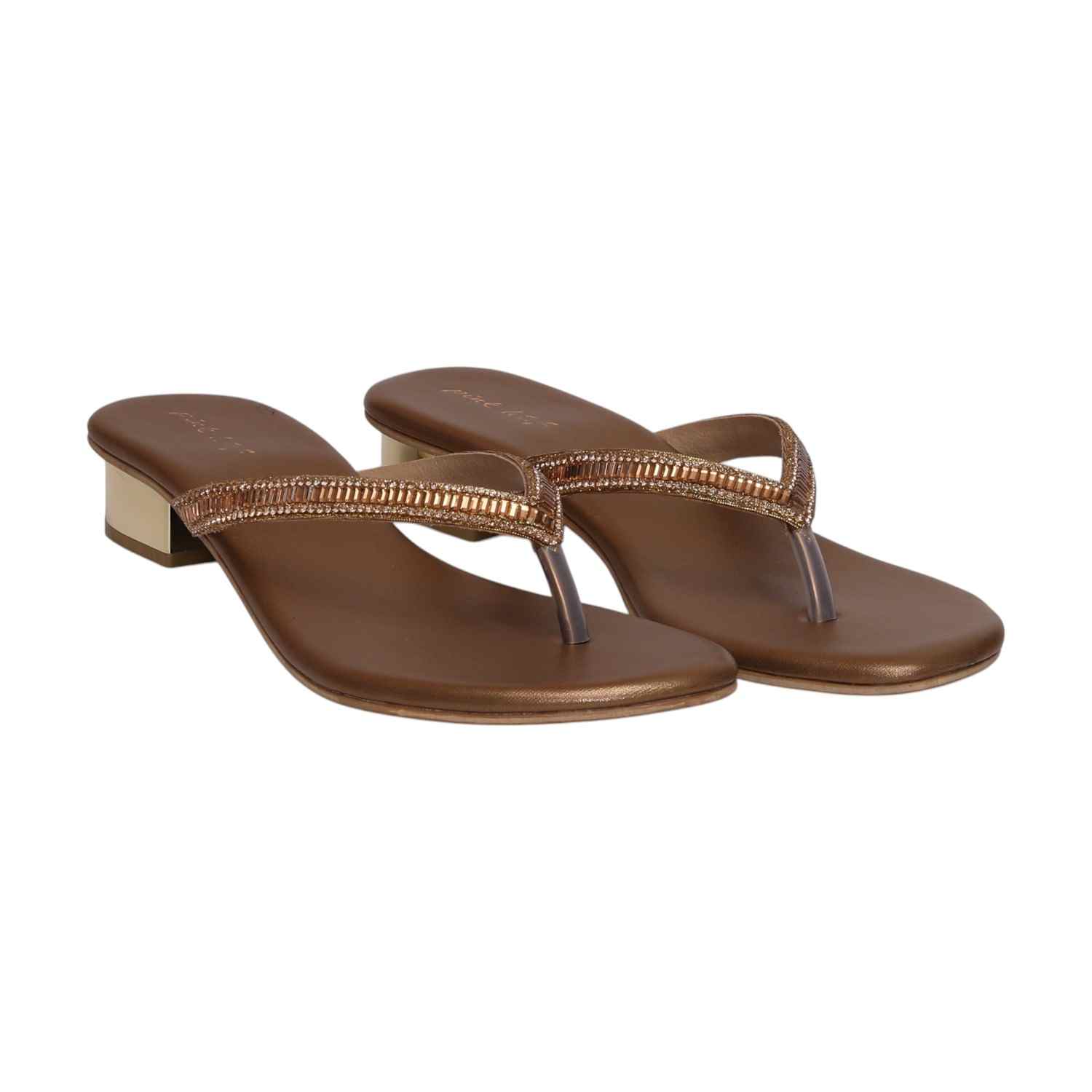 Women Antique Gold Heeled Sandals