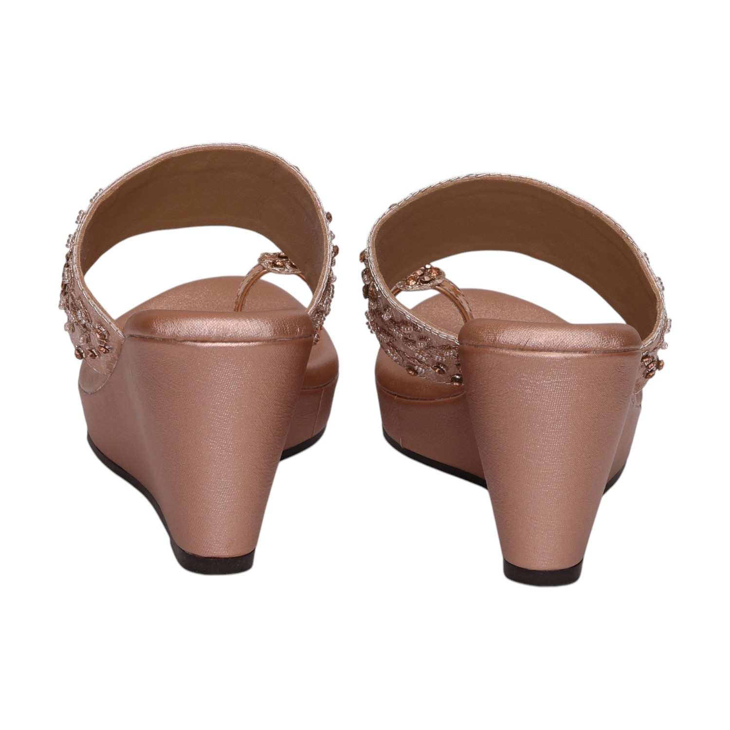 Women Rose Gold Embroidered Wedge Sandals