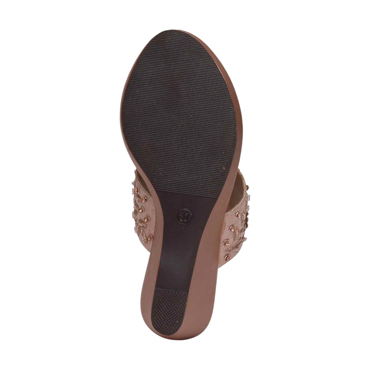 Women Rose Gold Embroidered Wedge Sandals