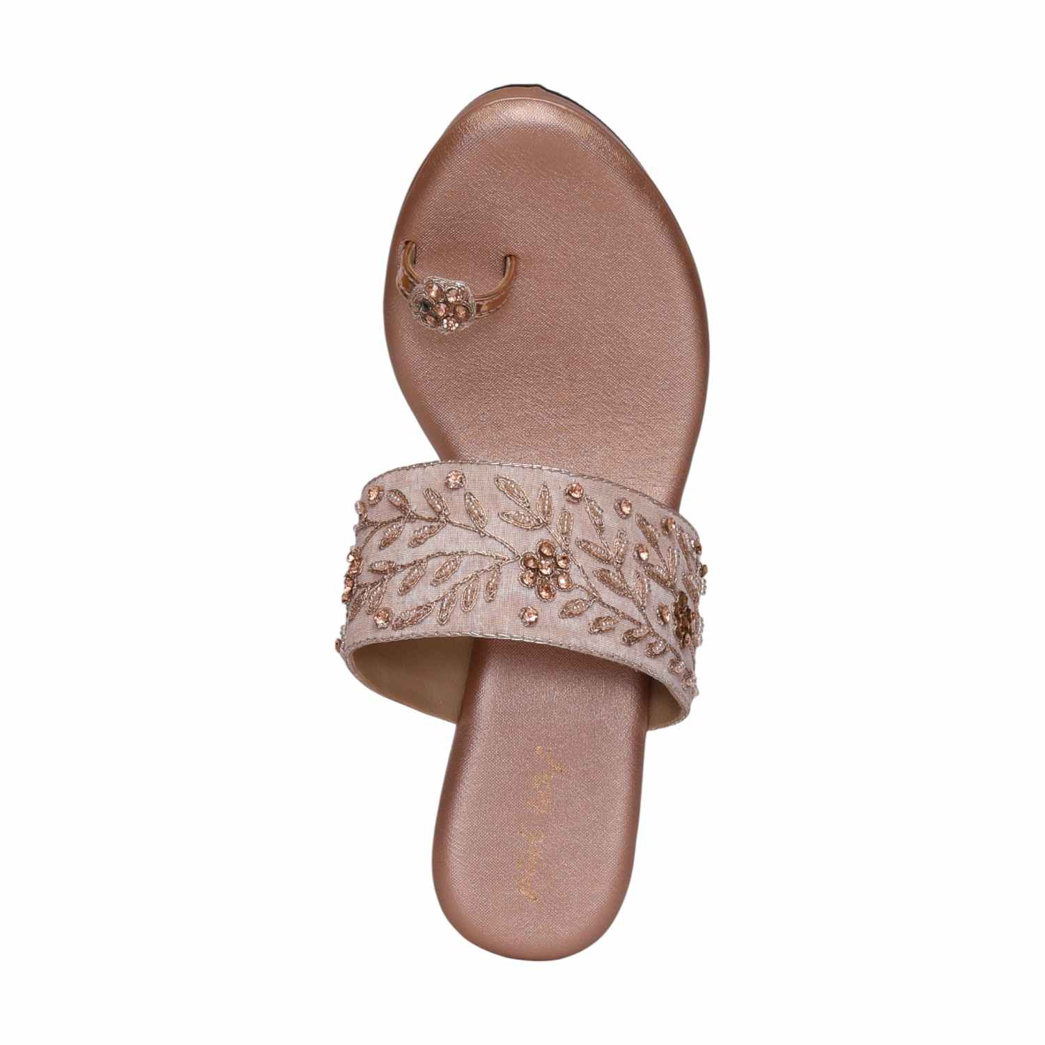 Women Rose Gold Embroidered Wedge Sandals