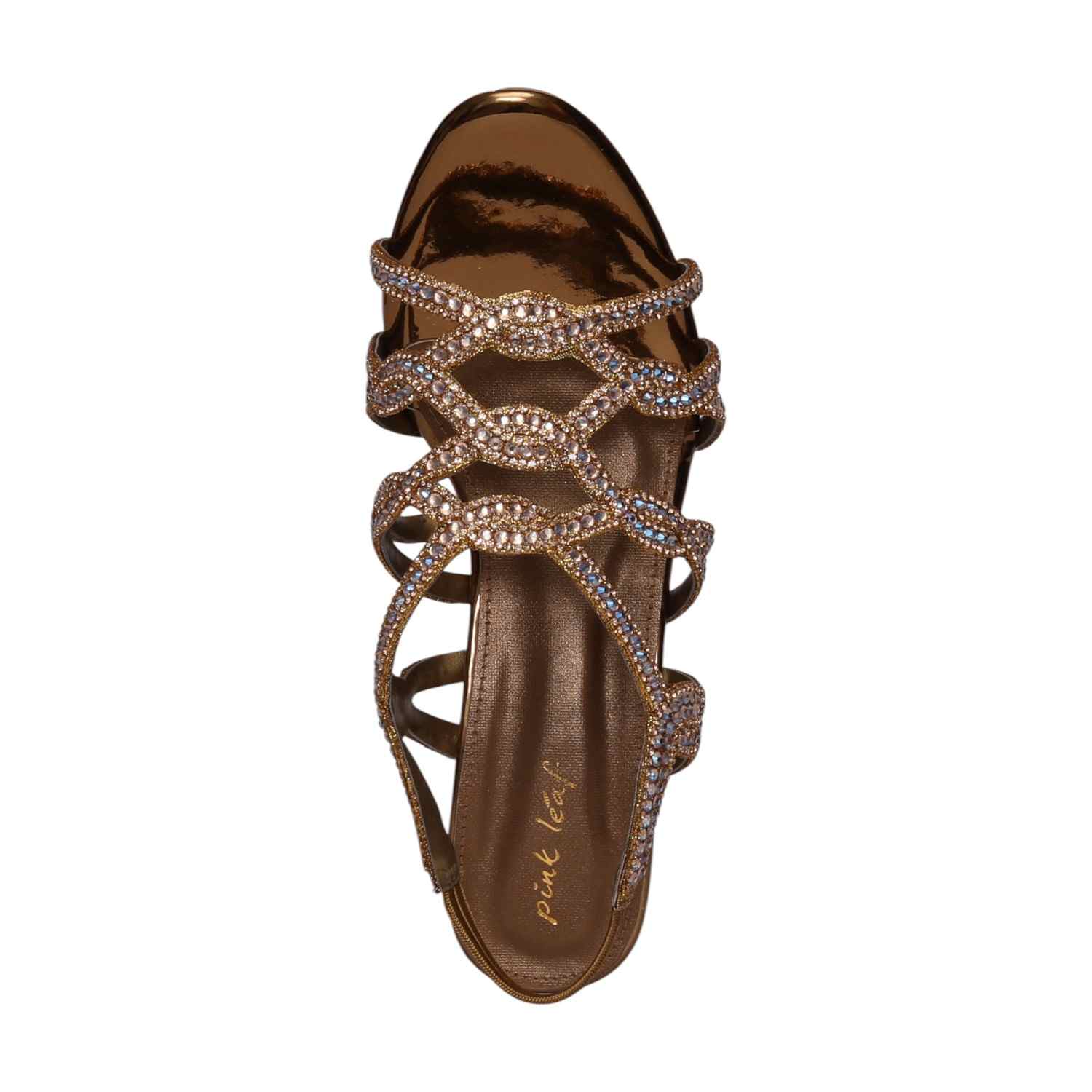 Women Glamorous Antique Gold Rhinestone Heeled Sandals