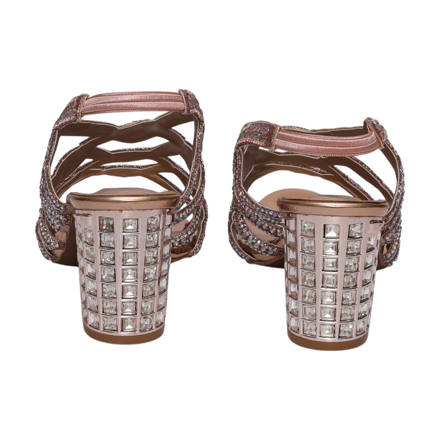 Women Glamorous Rosegold Rhinestone Heeled Sandals
