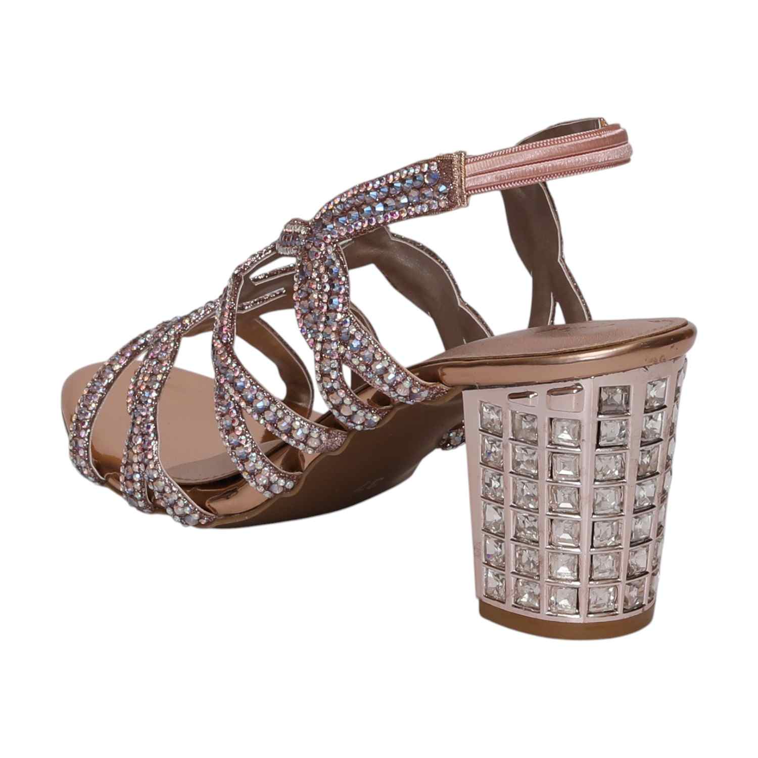 Women Glamorous Rosegold Rhinestone Heeled Sandals
